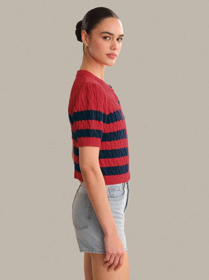 525 america Tallulah Striped Puff Sleeve Cable Cardigan outlook