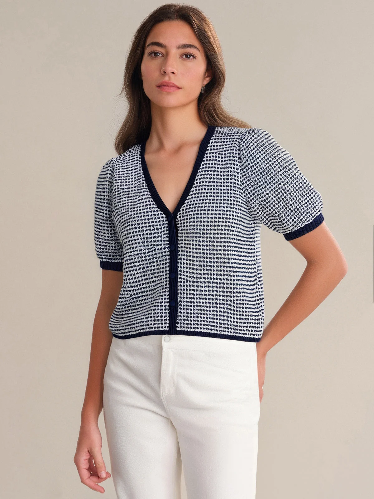 Ely: Puff Sleeve Cotton Cardigan - 1