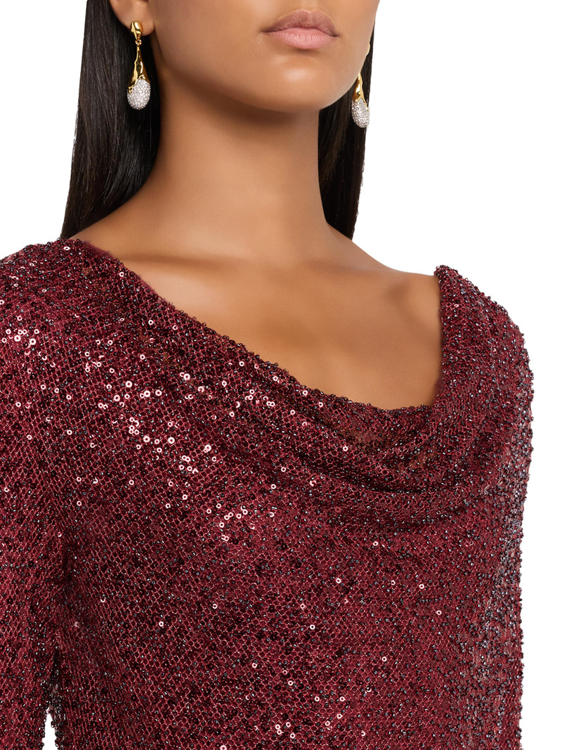 Women's Emmy Cowlneck Beaded Sequin Minidress - Dark Red 5