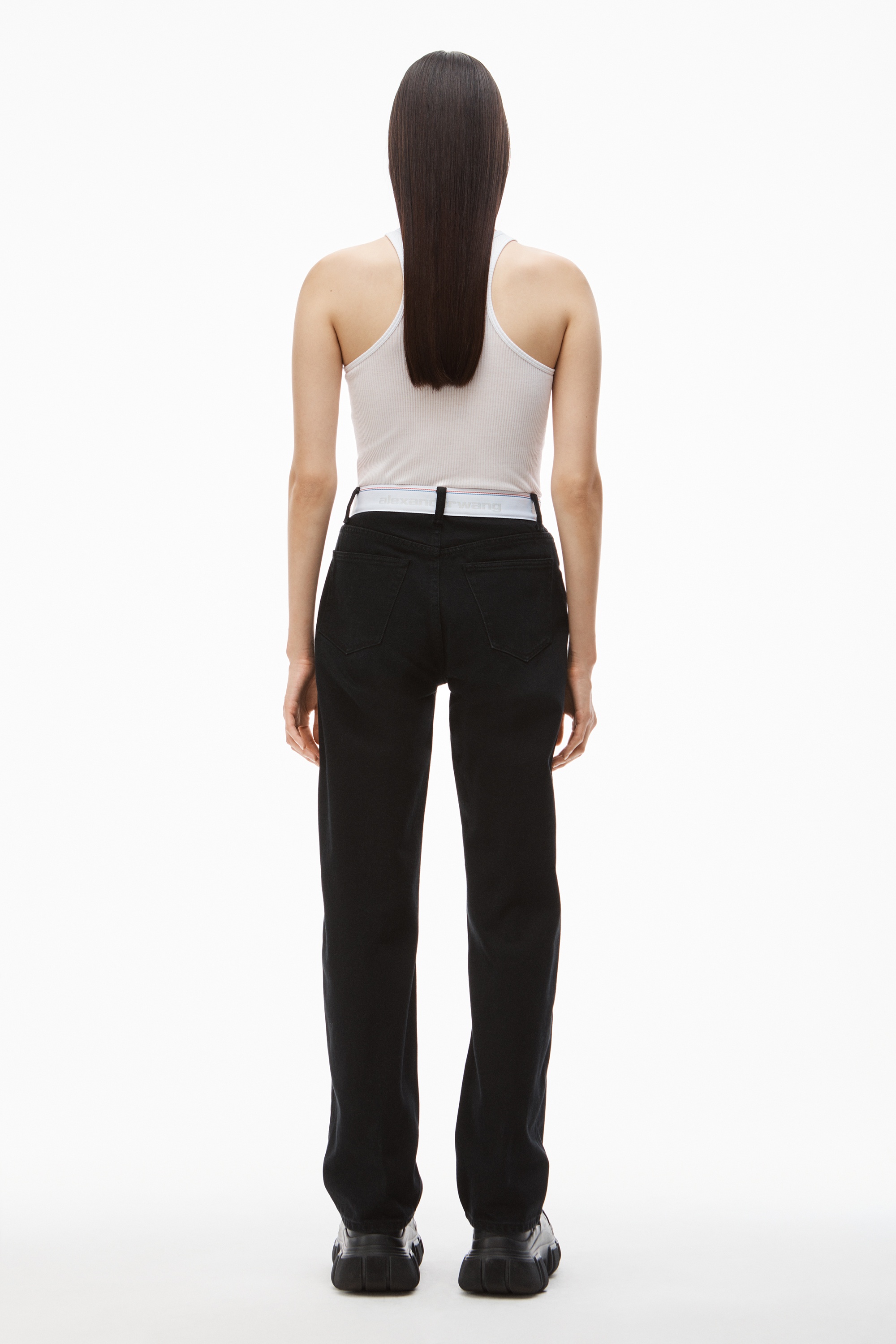 LOGO STRAIGHT JEAN IN WASHED BLACK DENIM - 4