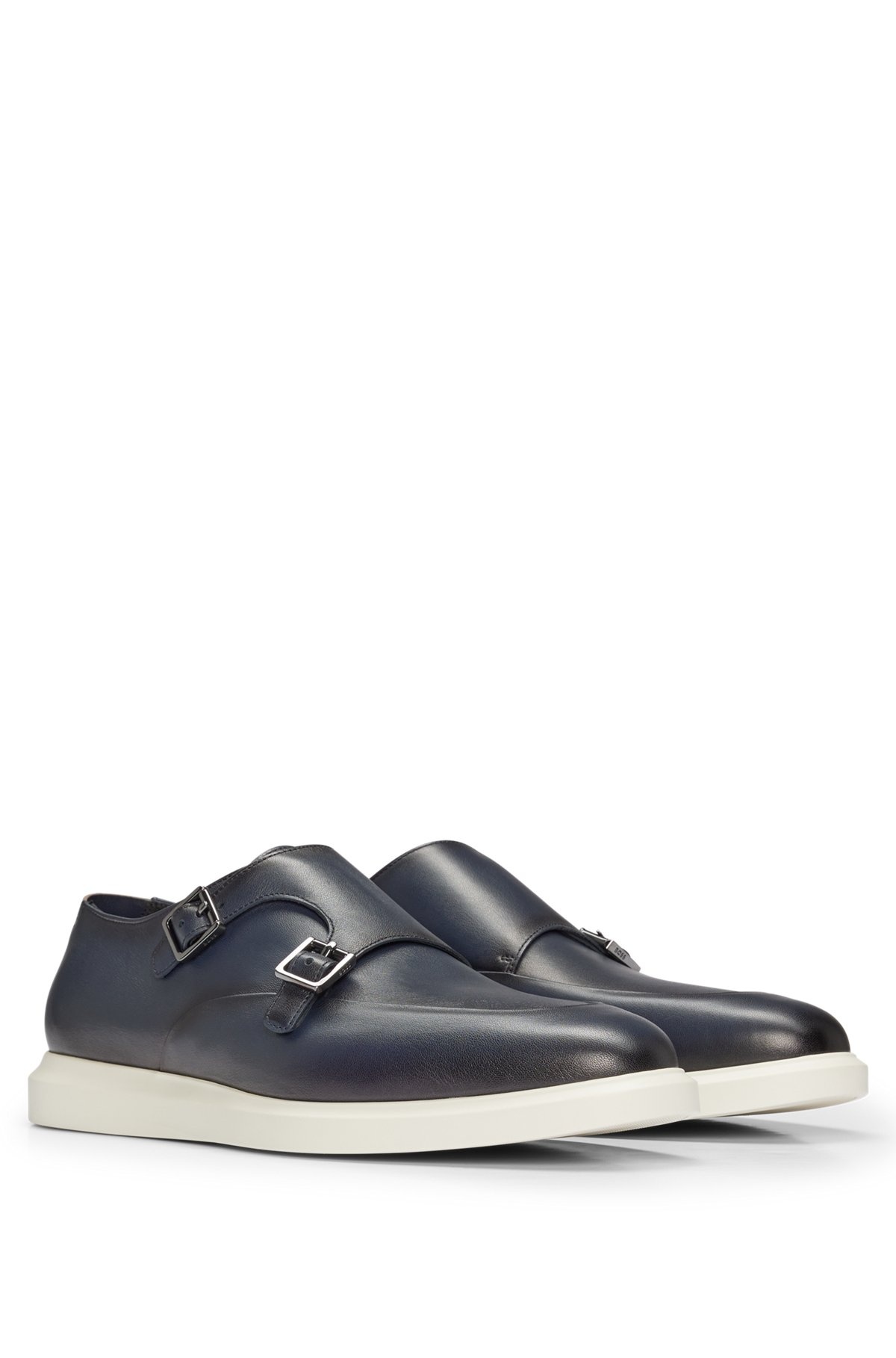 LEATHER MONK SHOES WITH CONTRAST OUTSOLE AND DOUBLE STRAP - 2