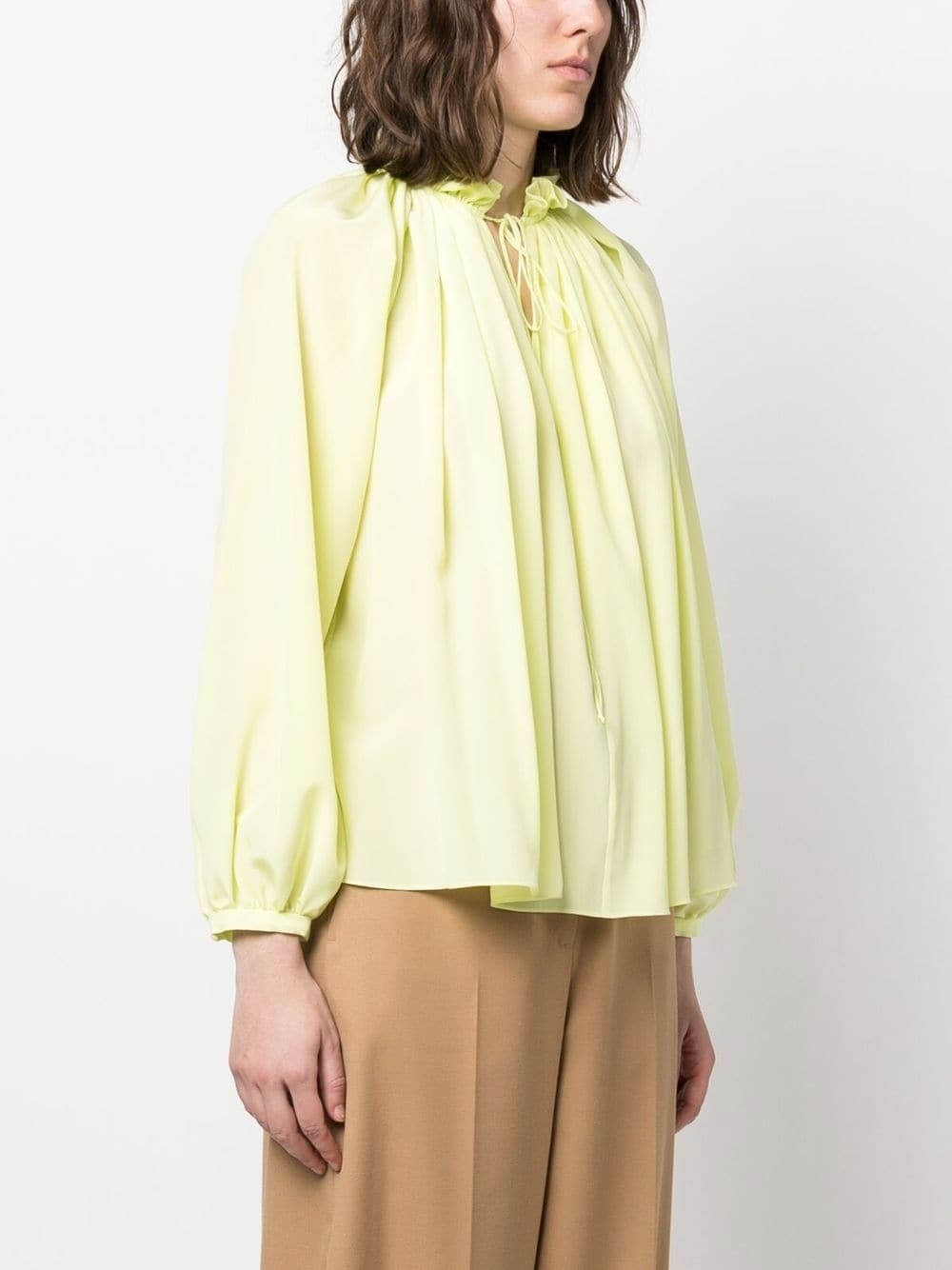 pleated-neckline silk blouse - 3
