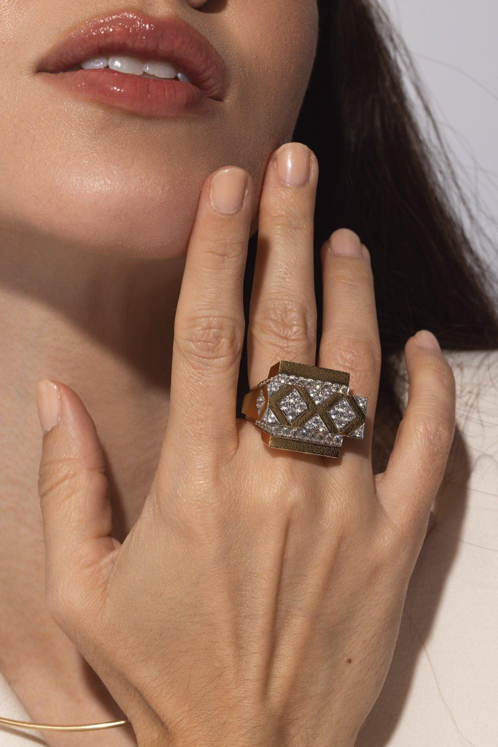 Diamond Cross Beam Ring - 3