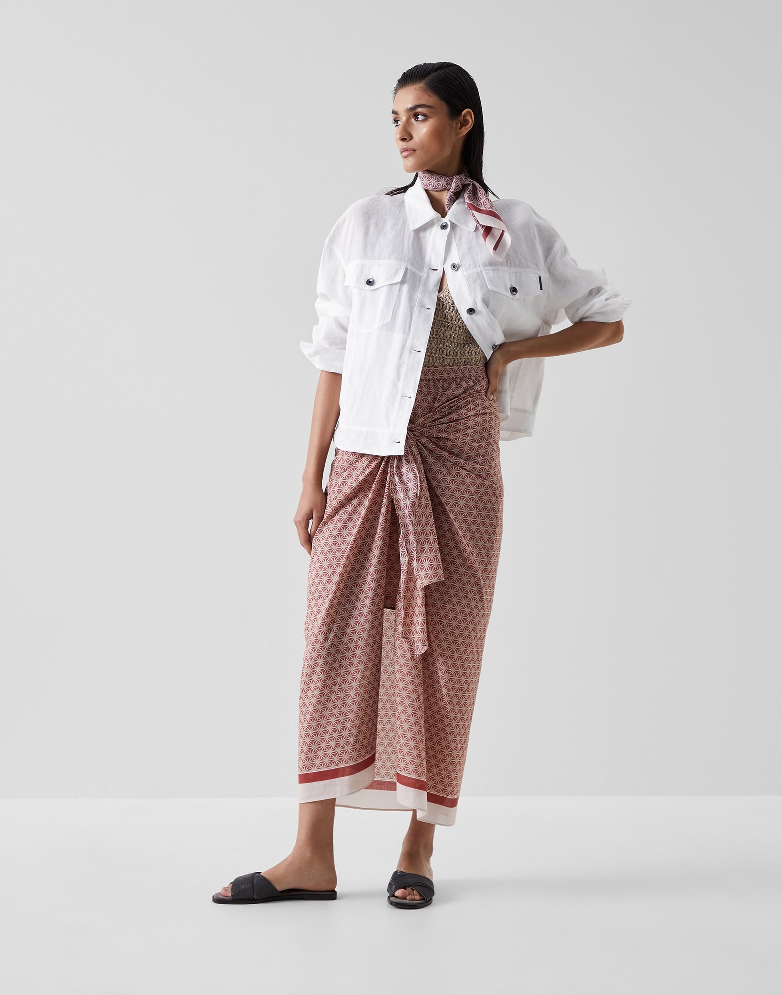 Starburst flower cotton gauze sarong skirt - 4
