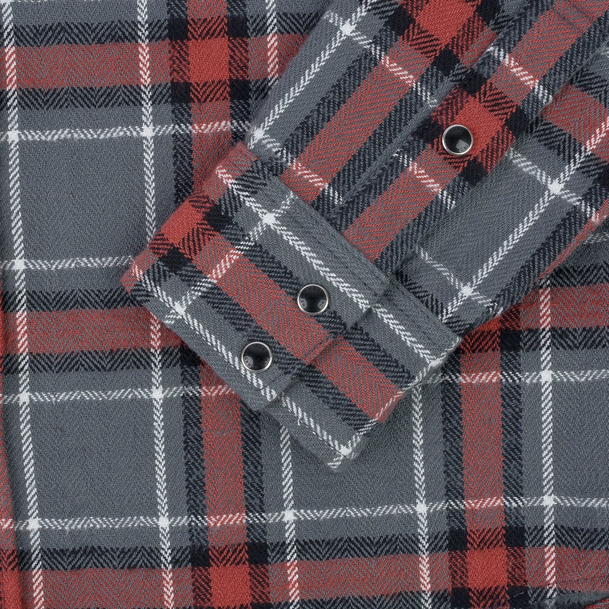 IHSH-369-GRY 12oz Slubby Heavy Flannel Herringbone Check Western Shirt - Grey - 11
