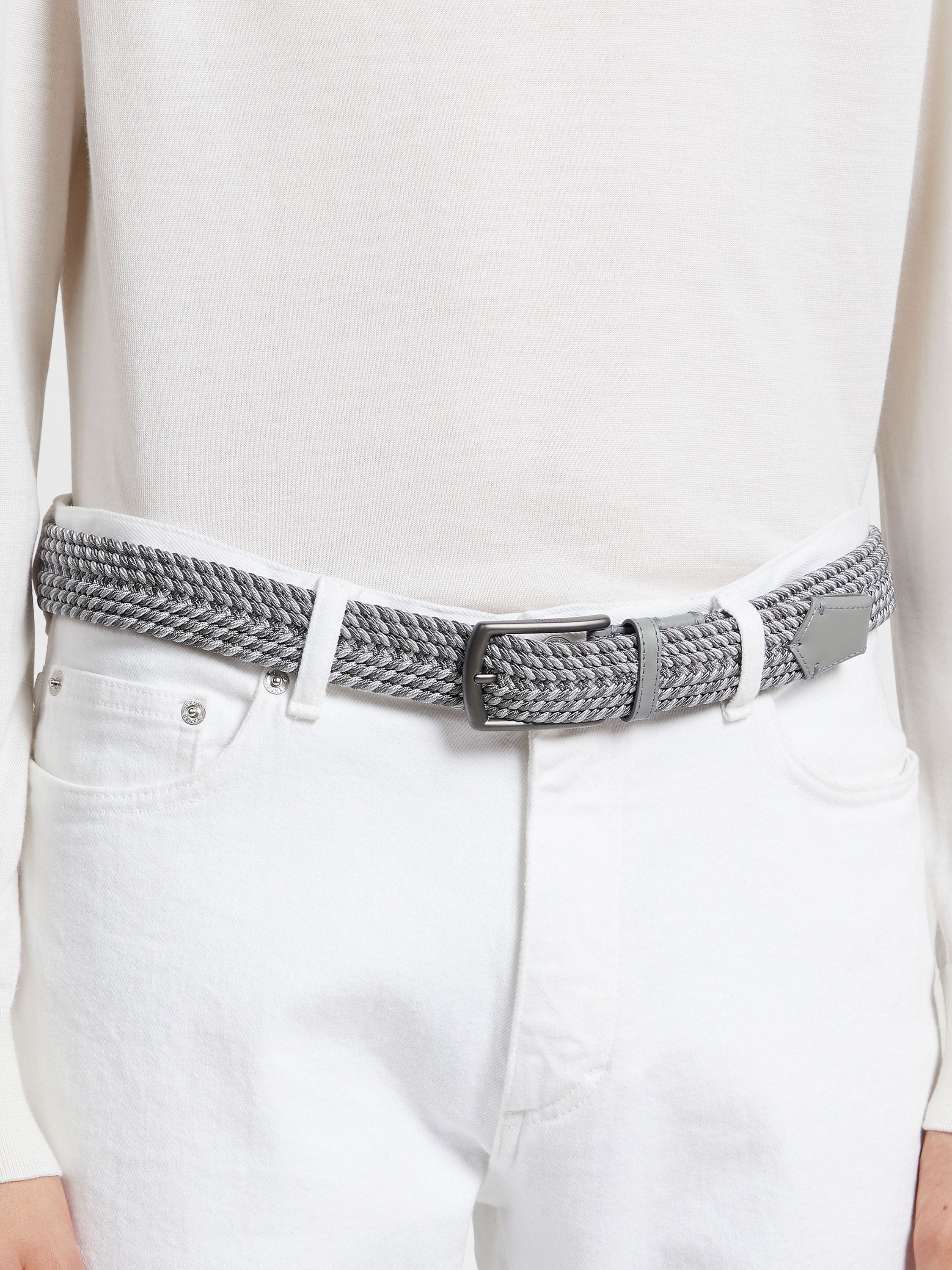 GREY MÉLANGE ELASTIC RAYON BRAIDED BELT - 3
