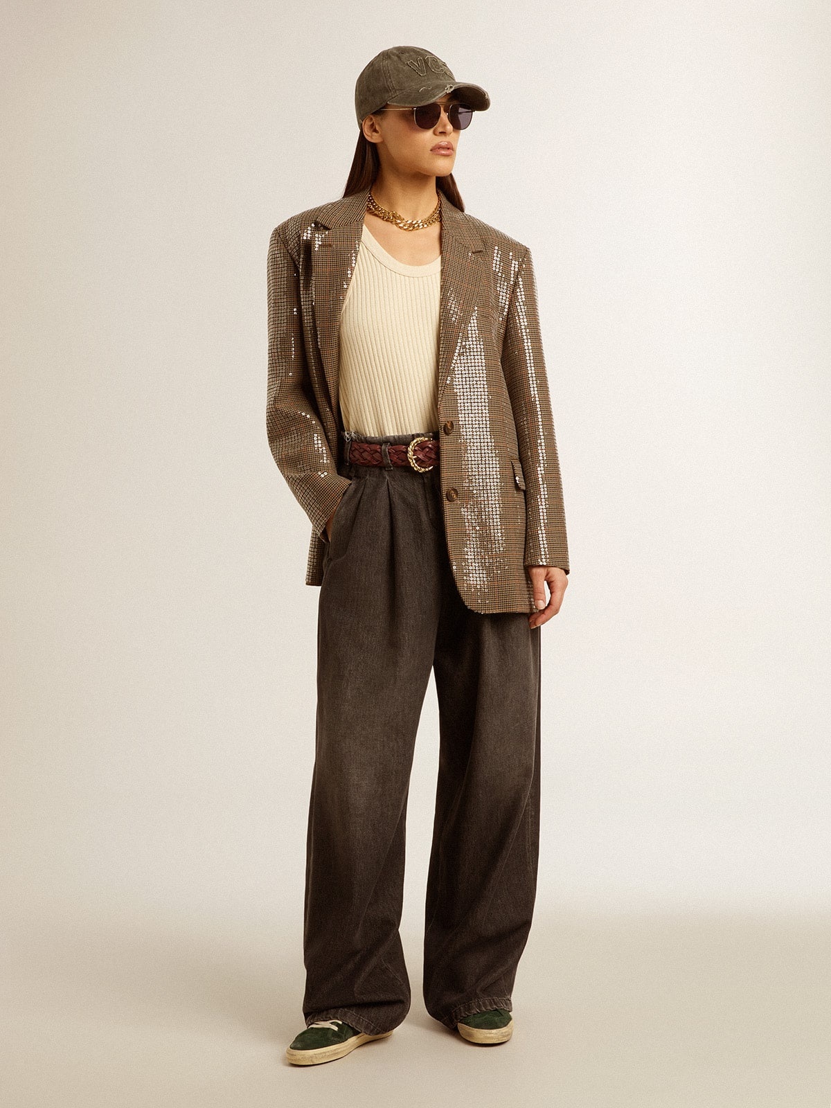 Women's houndstooth jacket with all-over sequin embroidery - 7