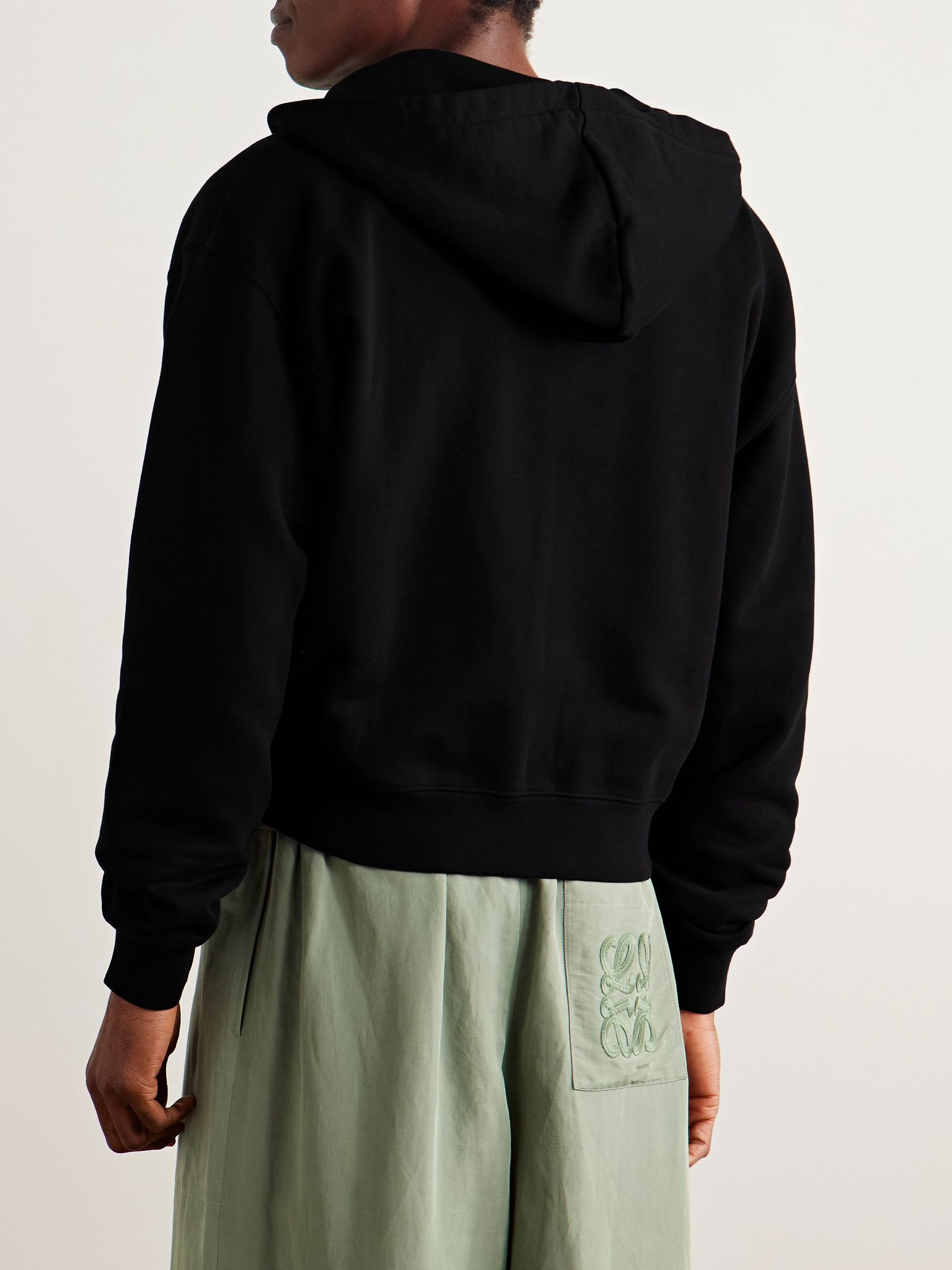 Logo-Embroidered Cotton-Jersey Zip-Up Hoodie Black - 3