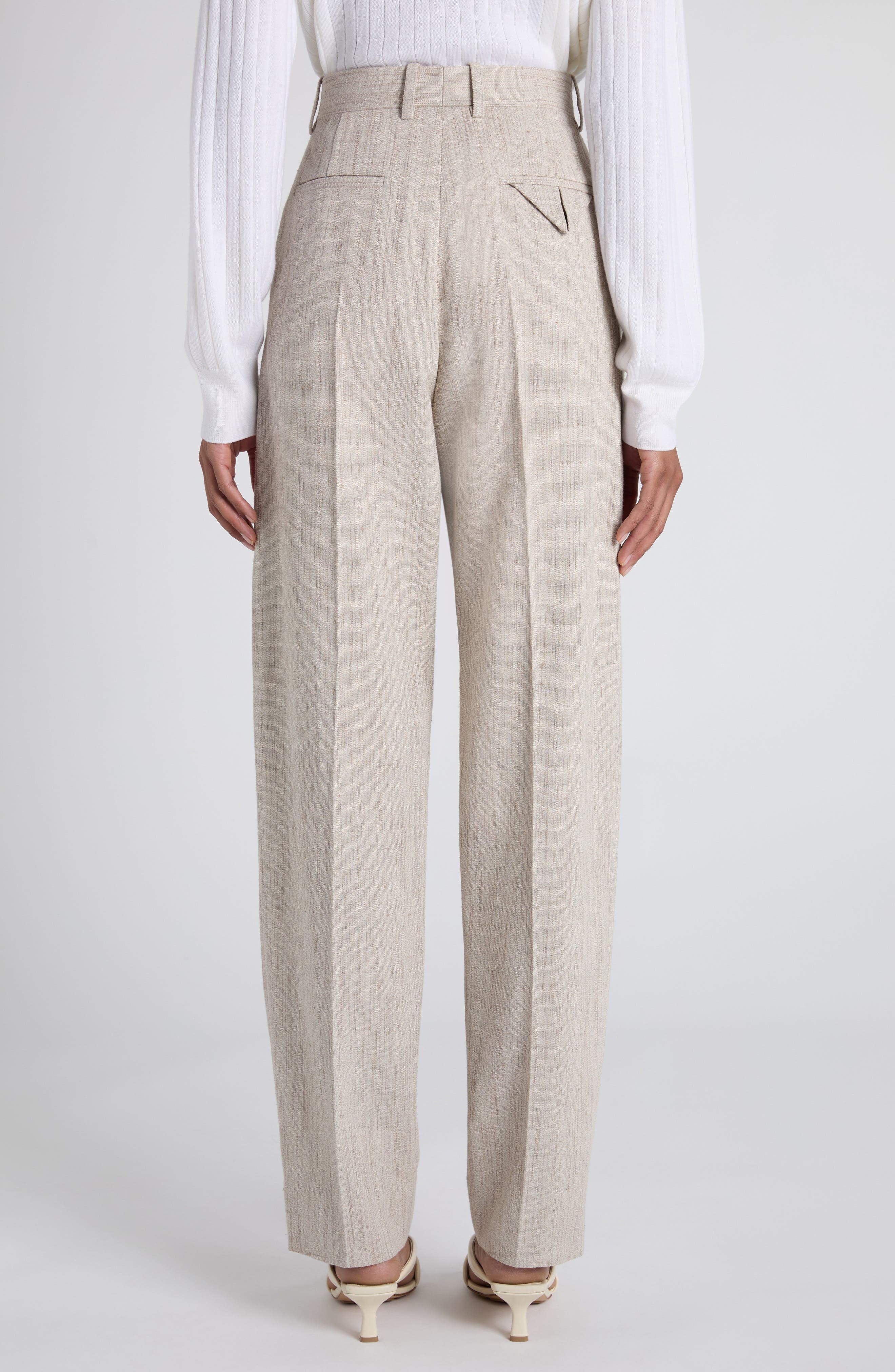 Bottega Veneta Pleated High Waist Tapered Trousers in 2674 Grey Putty at Nordstrom - 2