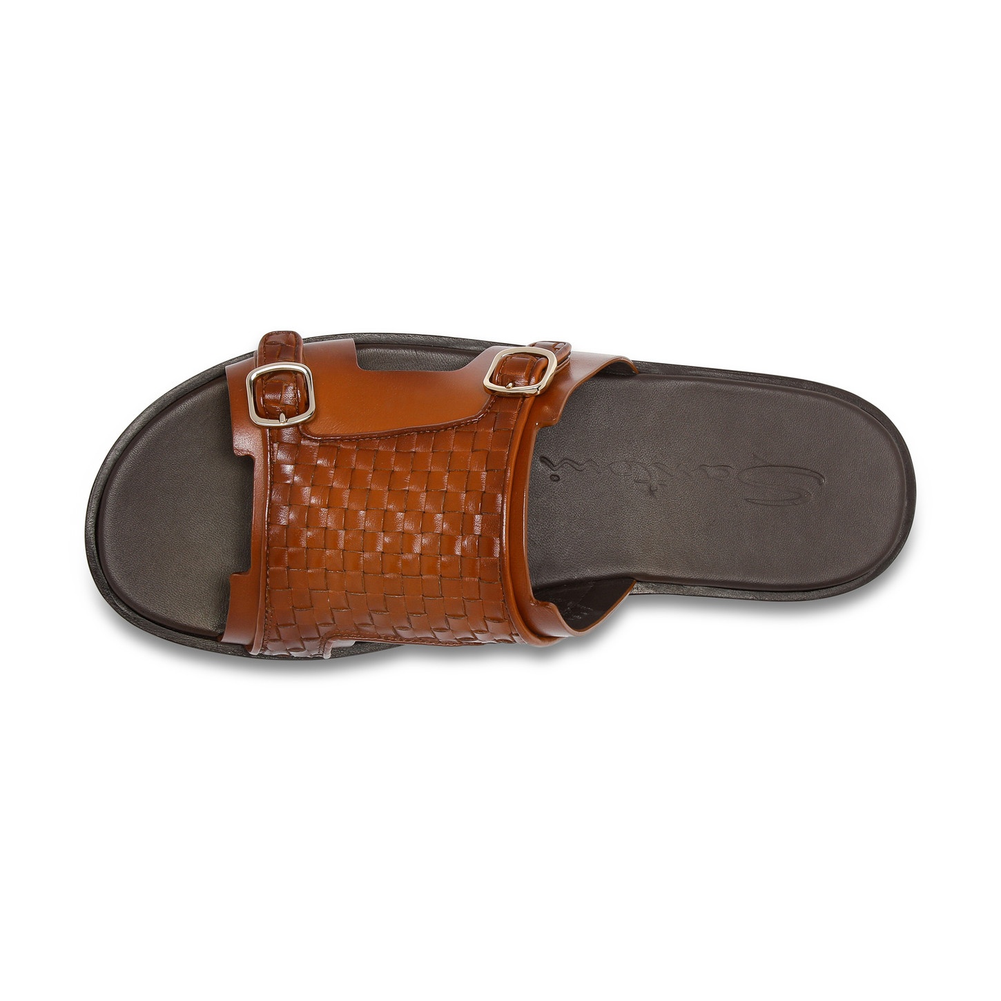 Men's orange woven leather double-buckle sandal - 5