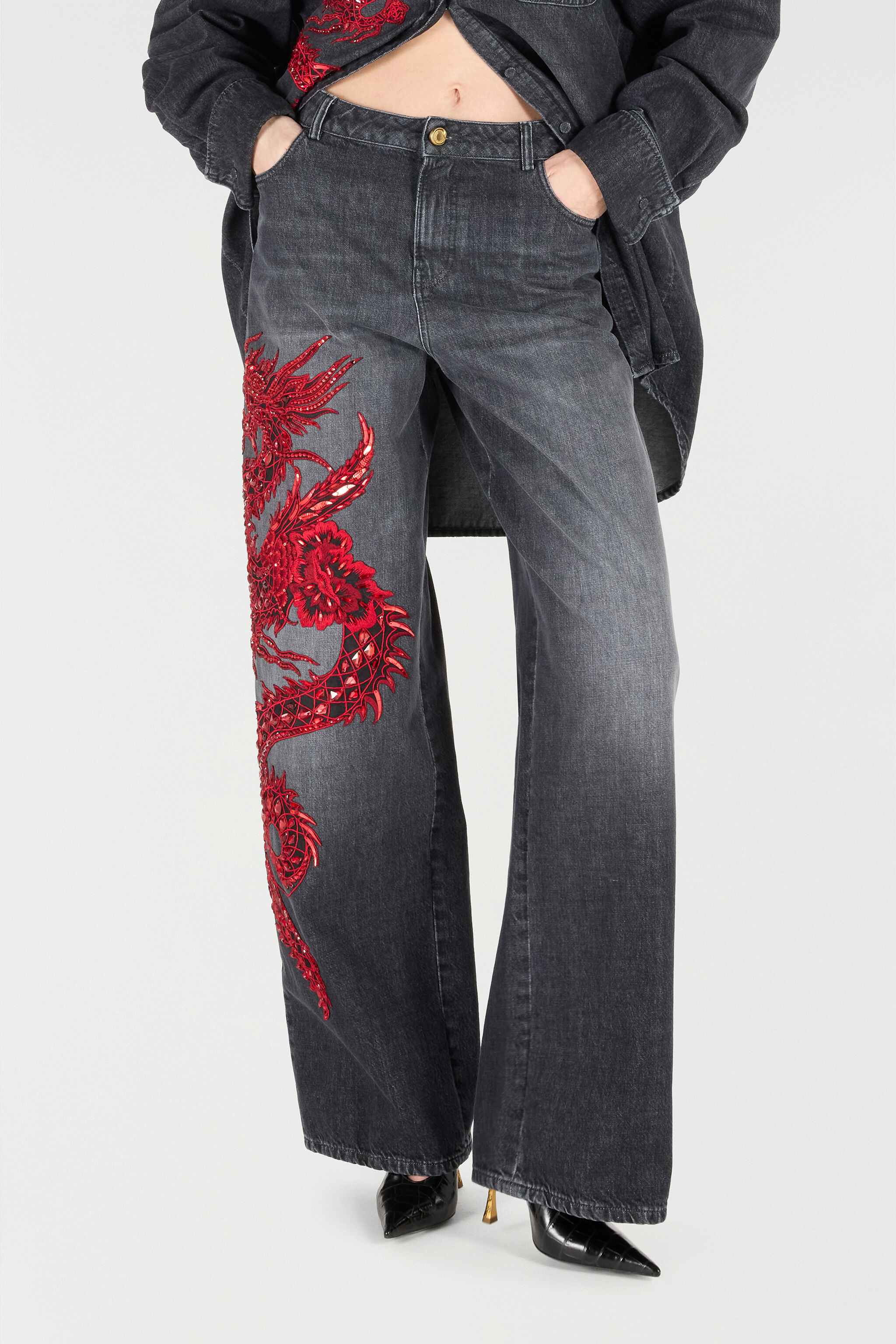Jeans With Embroidery And Sequins - 3