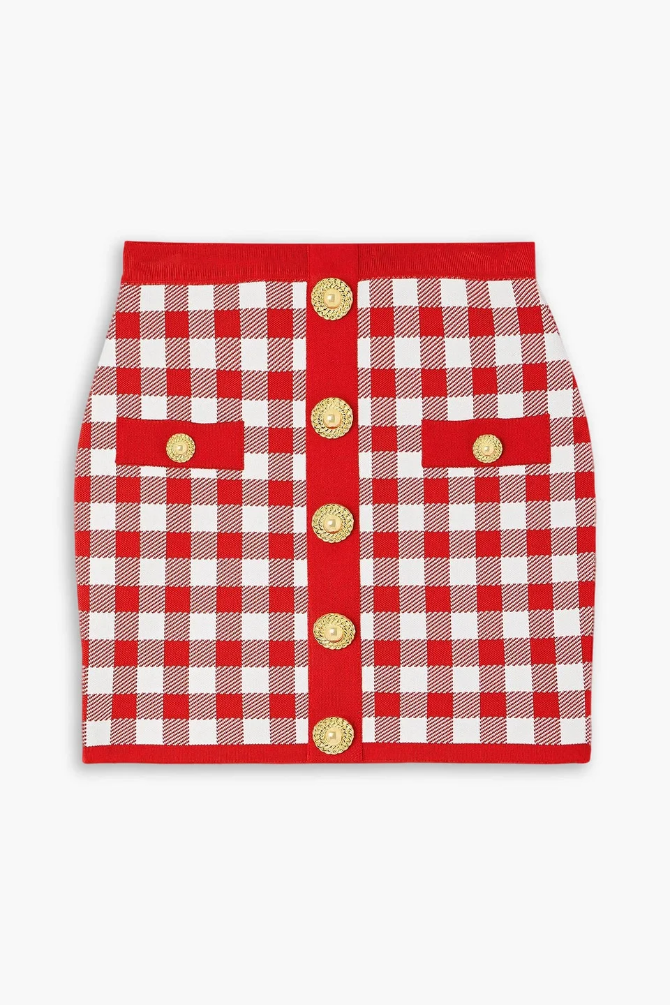 Button-embellished gingham jacquard-knit mini skirt - 1