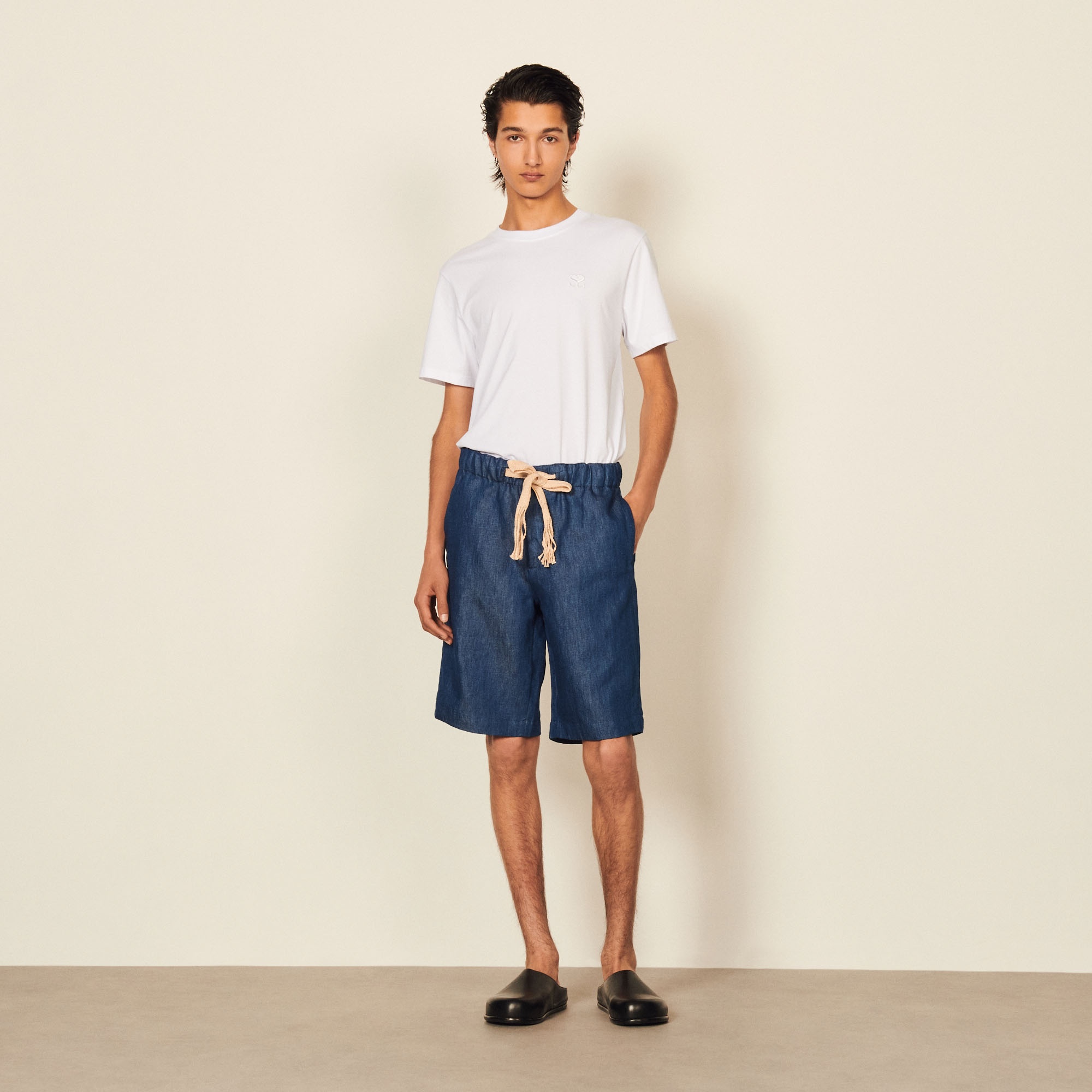 Wide chambray Bermuda shorts - 6