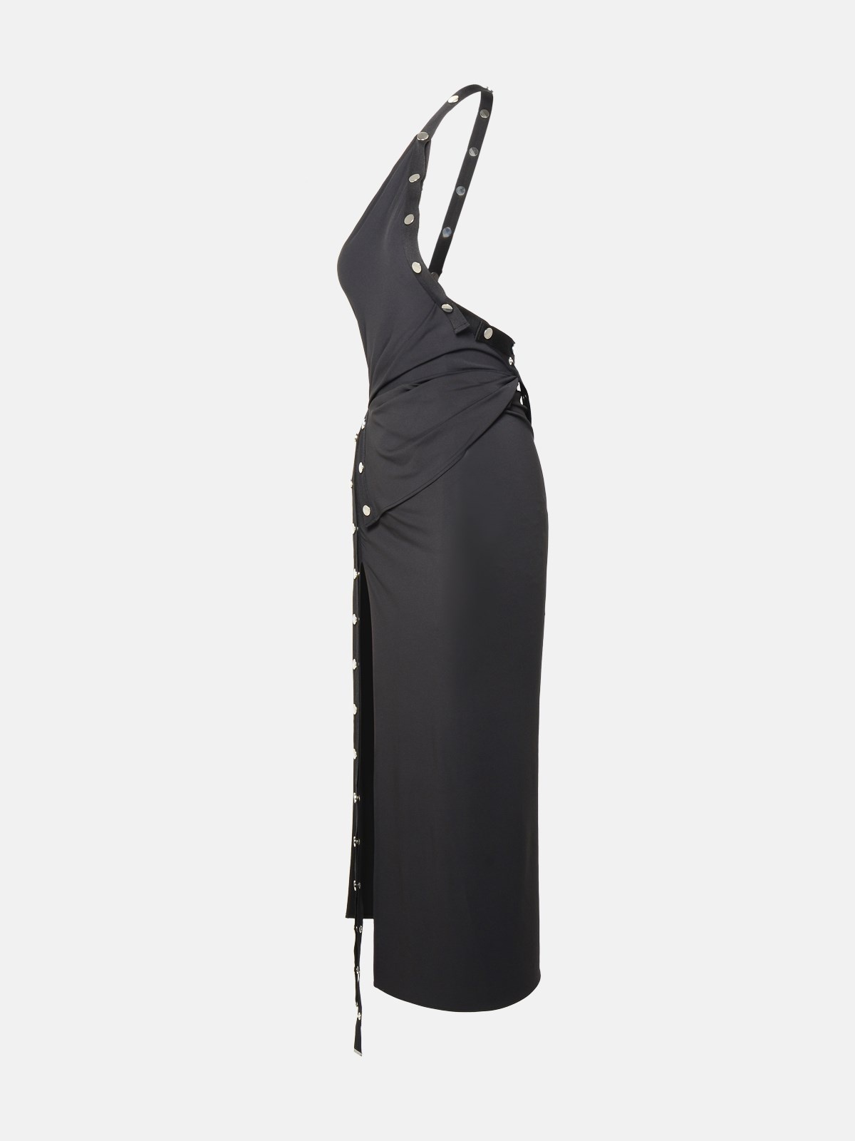 BLACK ACETATE BLEND MIDI DRESS - 2