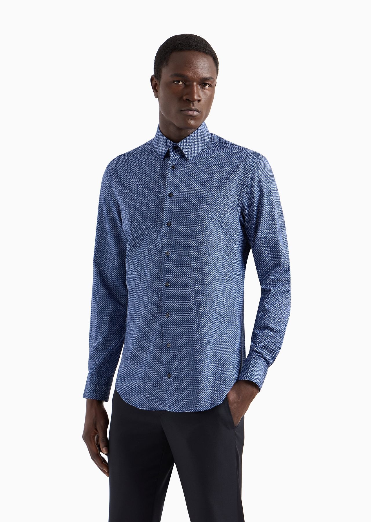 Regular-fit cotton-seersucker shirt with a geometric motif - 2