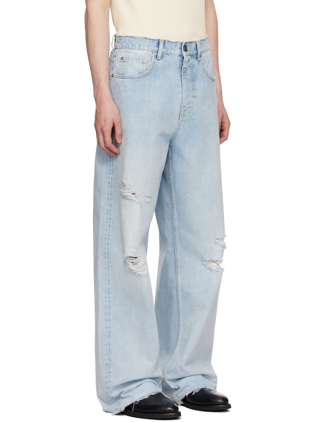 Blue Lived-In Effect Denim Jeans - 2