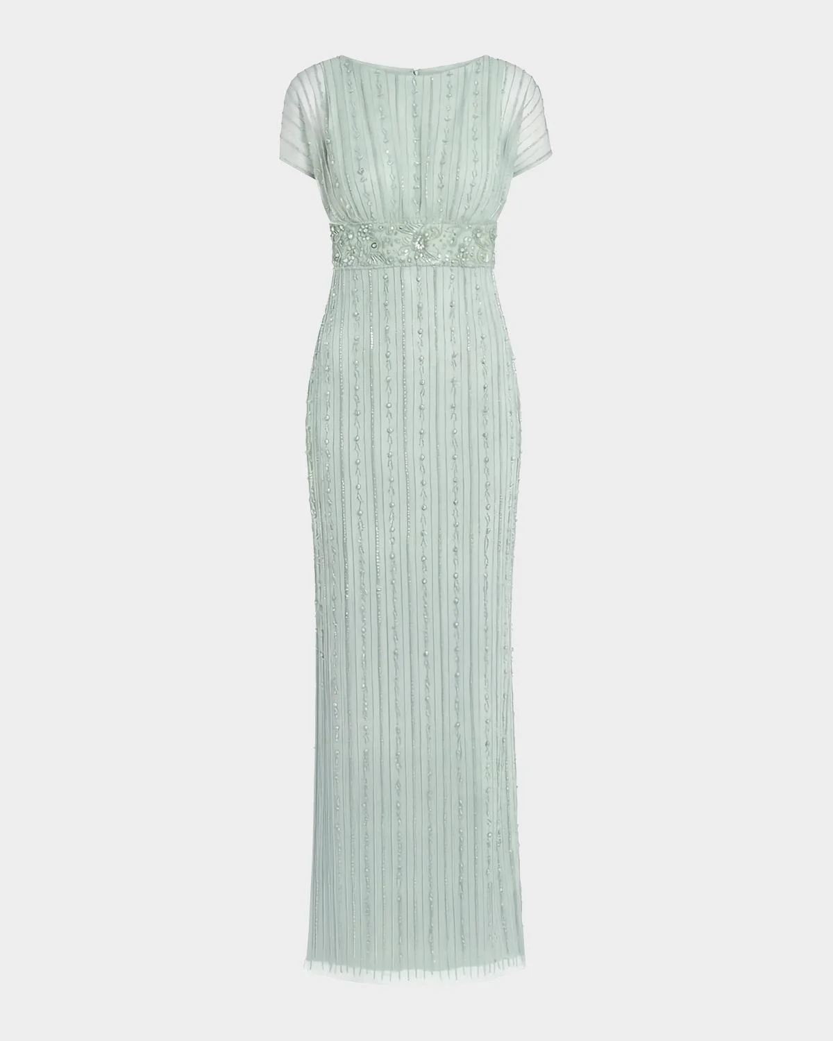 Embellished Mesh Blouson Column Gown - 1
