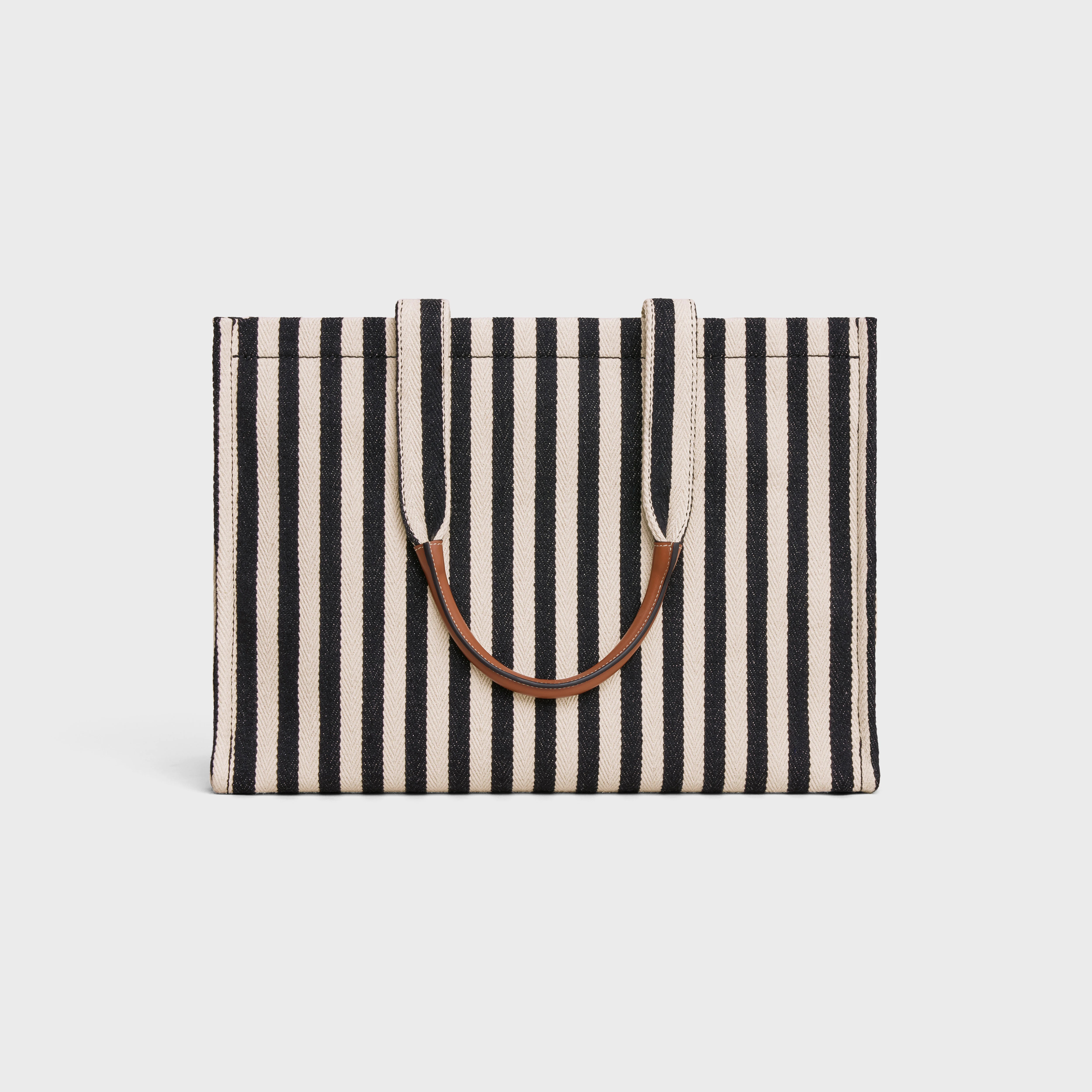 Large Cabas Thais in STRIPED TEXTILE AND CALFSKIN - 3