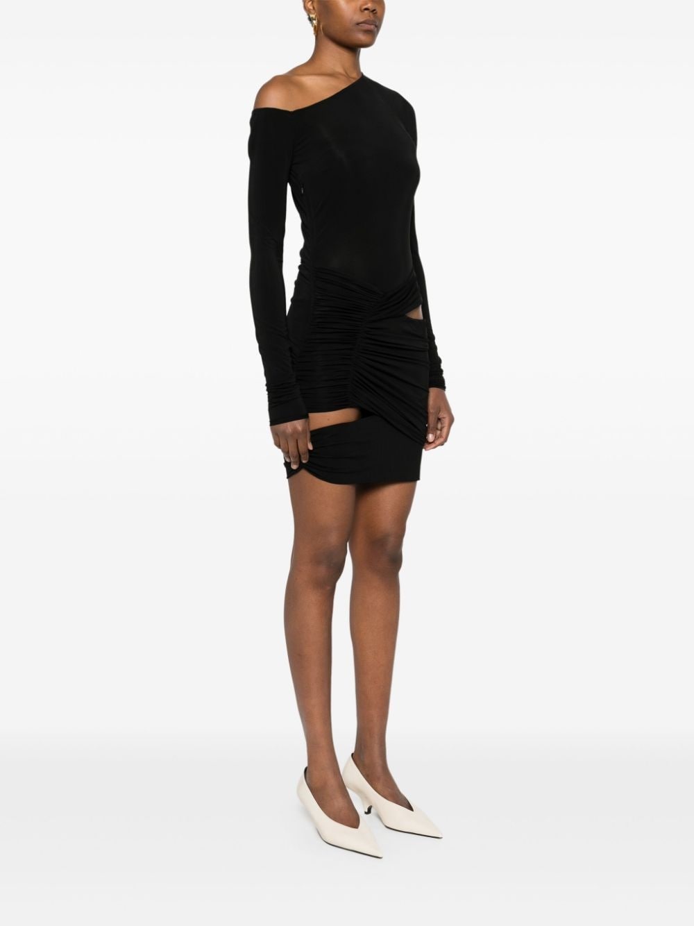 asymmetric-neck mini dress - 3