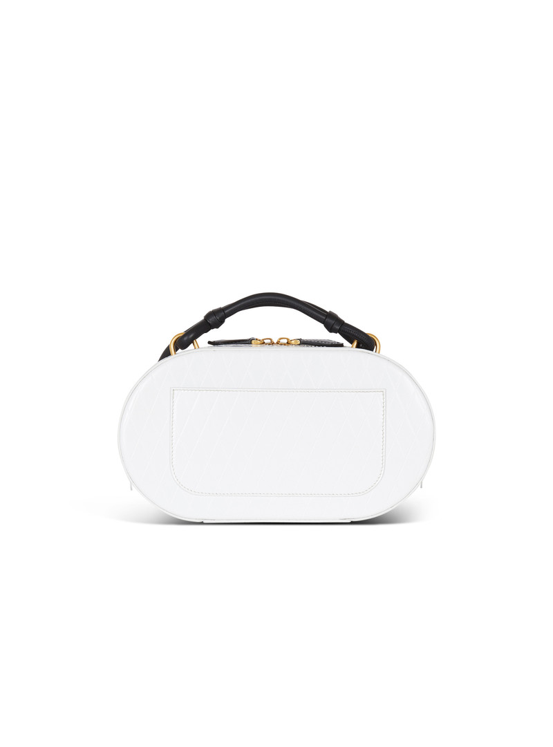Calfskin Radio bag with Balmain Signature and embossed Grid motif 4
