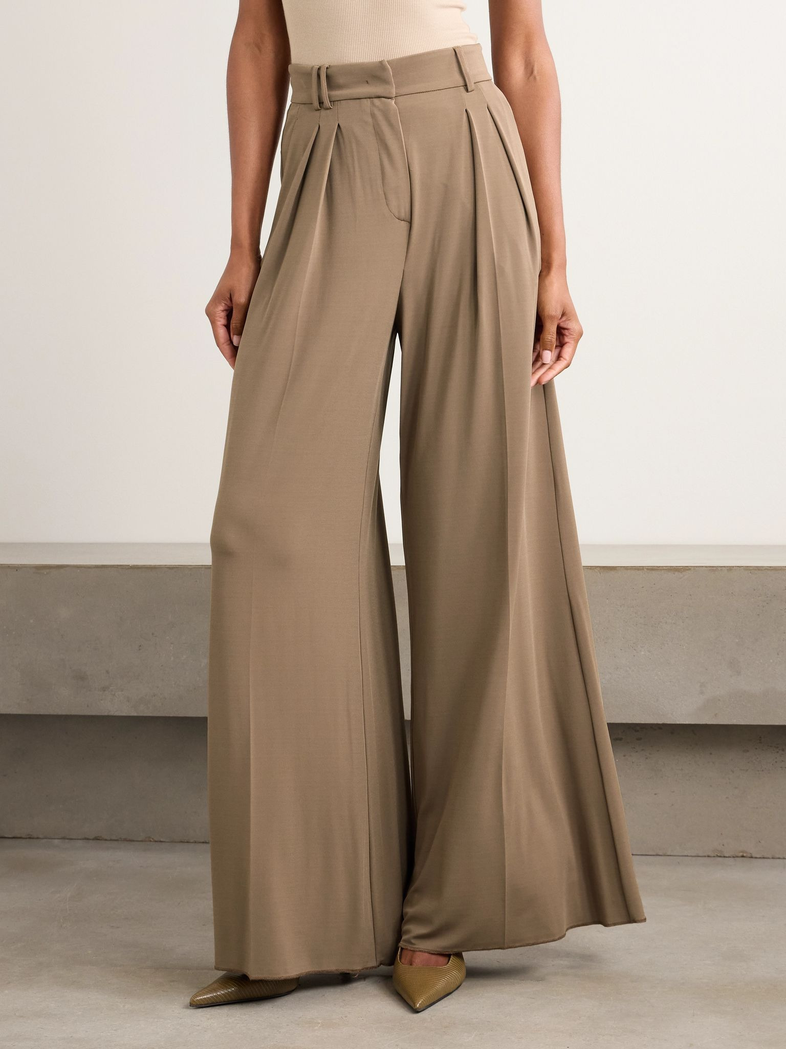 Palanca pleated jersey wide-leg pants Brown - 3