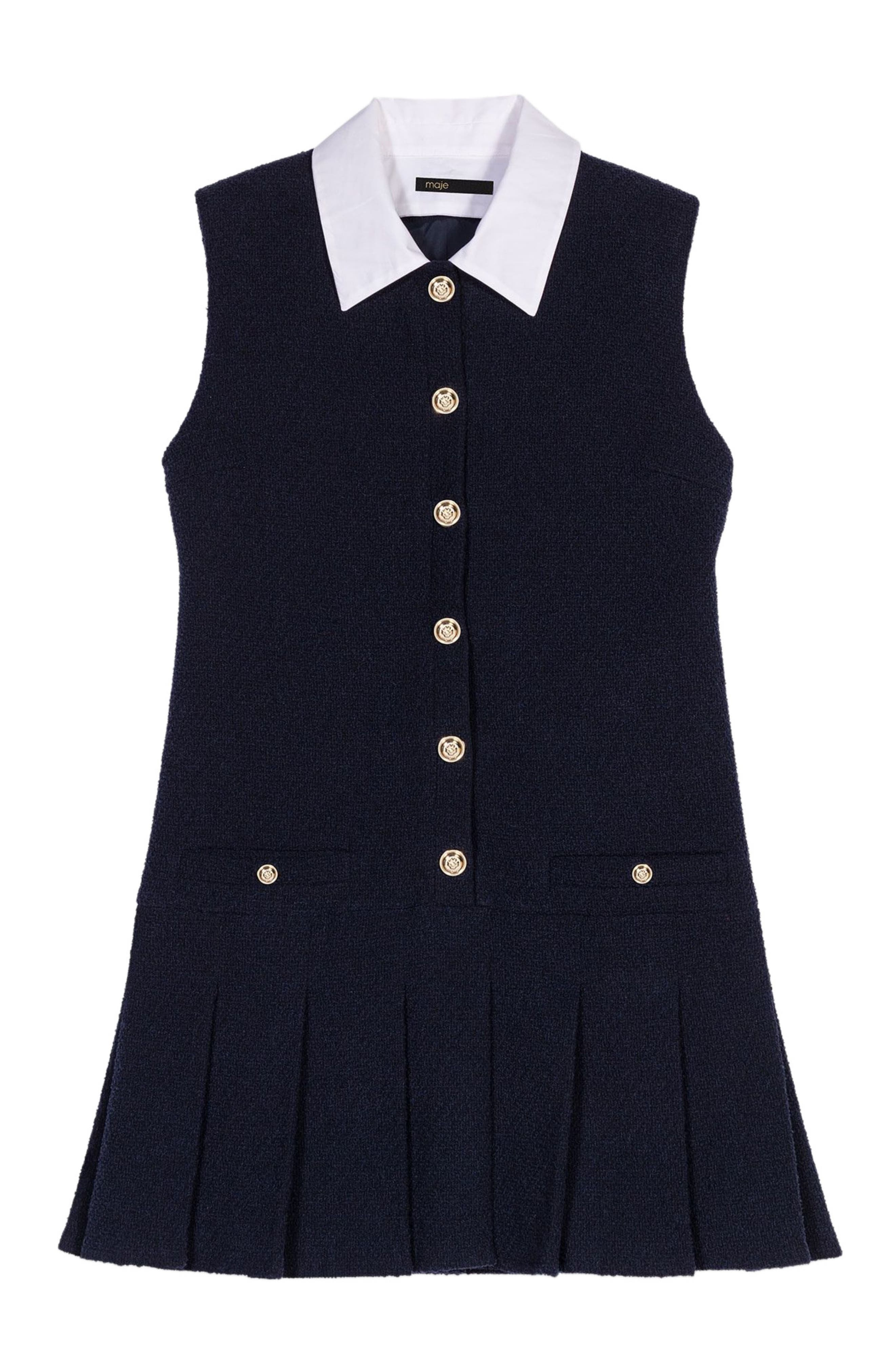 maje Mini tweed dress with removable collar in Navy at Nordstrom - 6