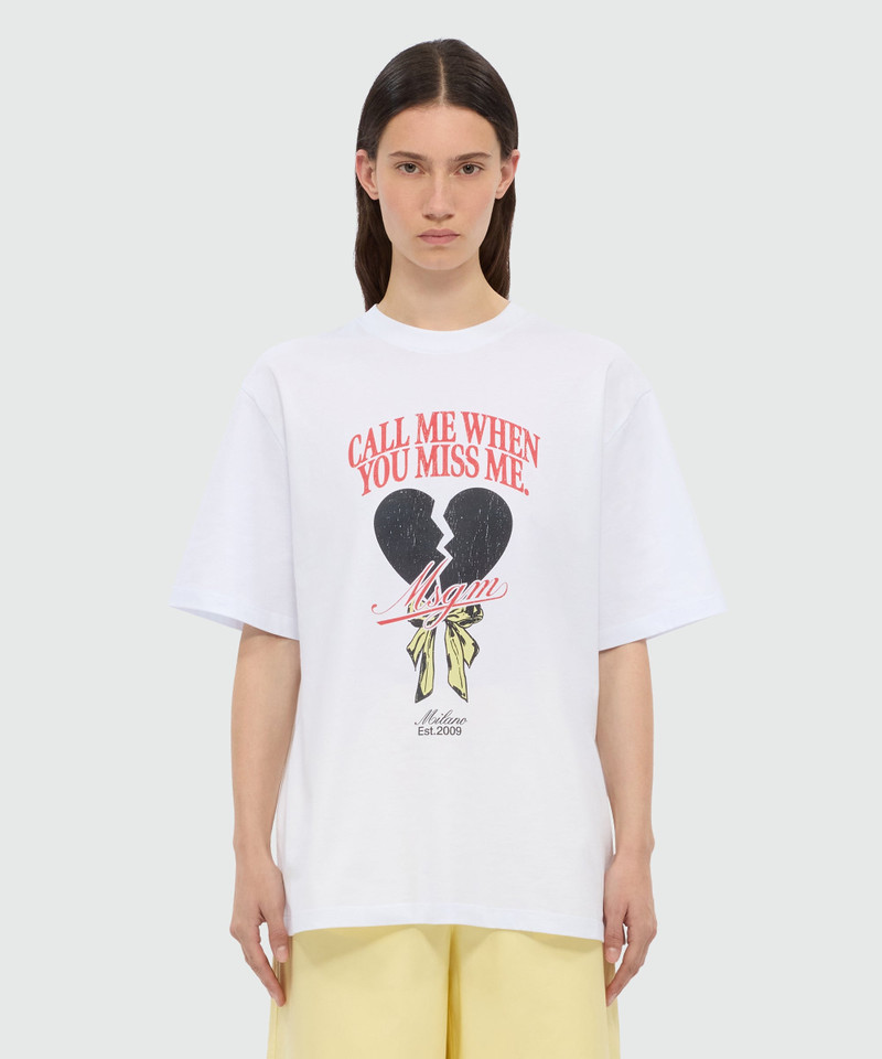 MSGM White T-shirt with MSGM "Call me when you miss me" graphic print. outlook