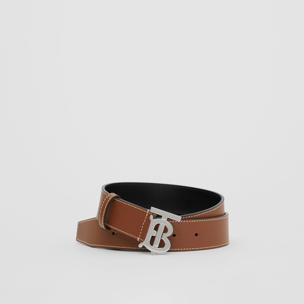 Monogram Motif Topstitched Leather Belt - 6