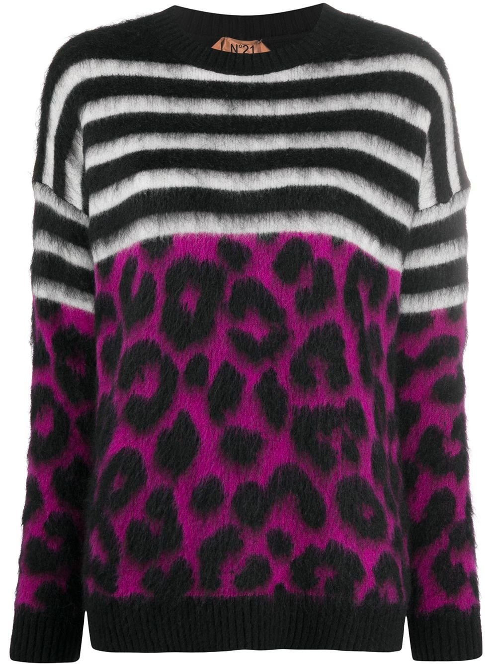 striped and leopard intarsia jumper - 1