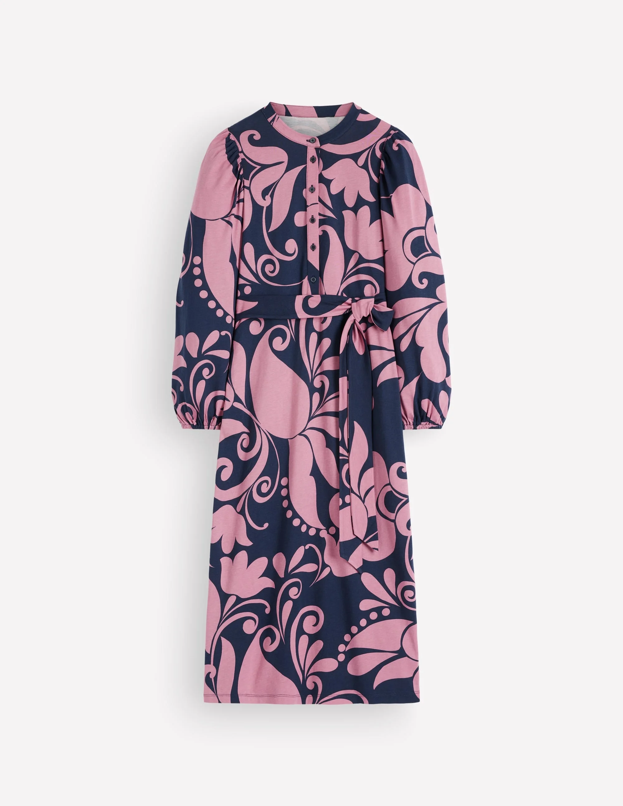 Eli Belted Jersey Midi Dress-Pink Heather, Floral Breeze - 1