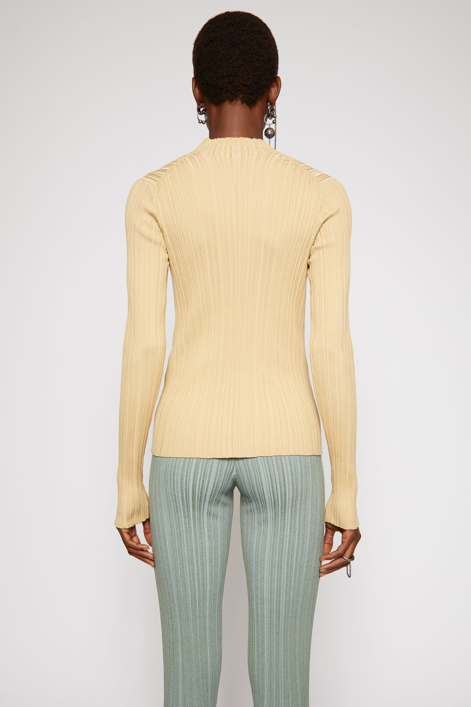 Mock-neck ribbed sweater sand beige - 3