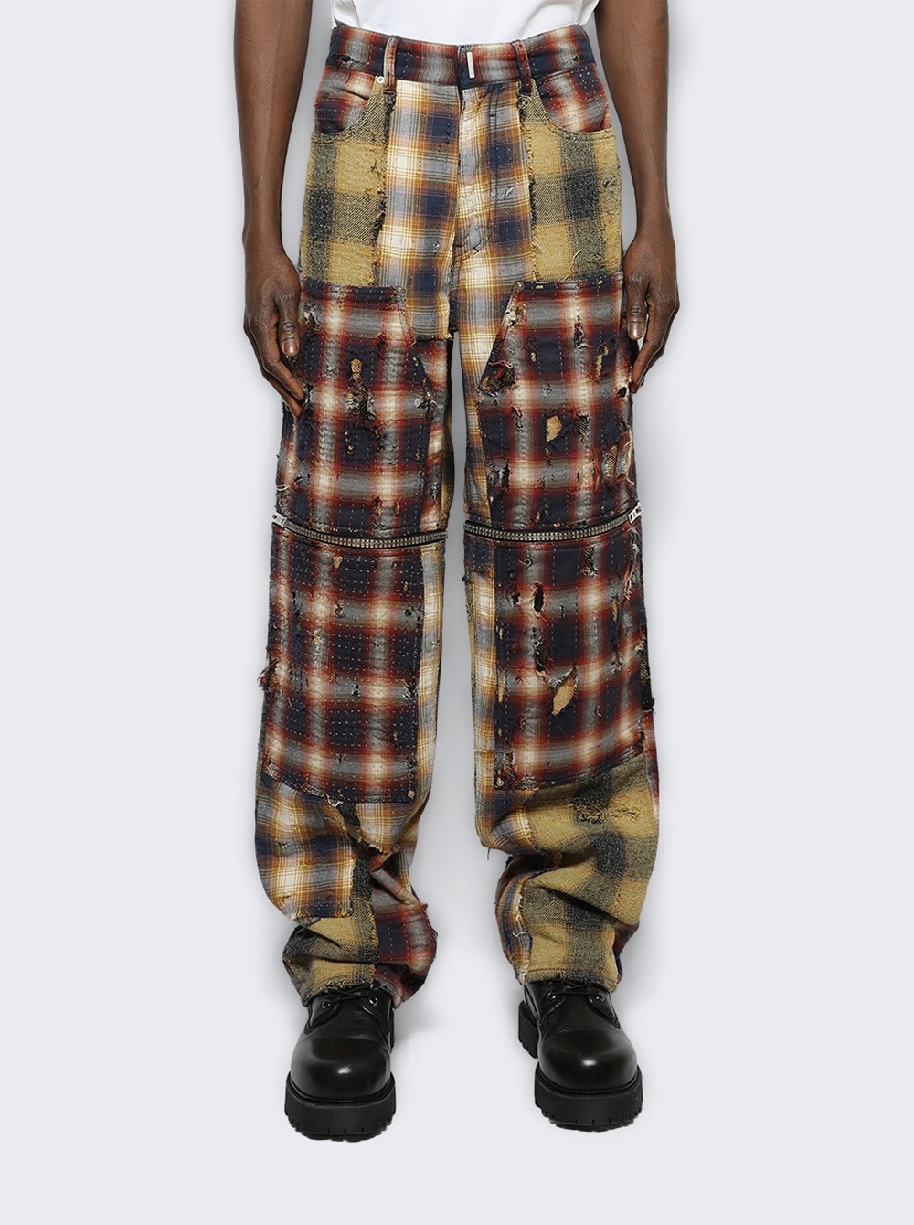 Zip Off Carpenter Denim Trousers Black and Red - 3