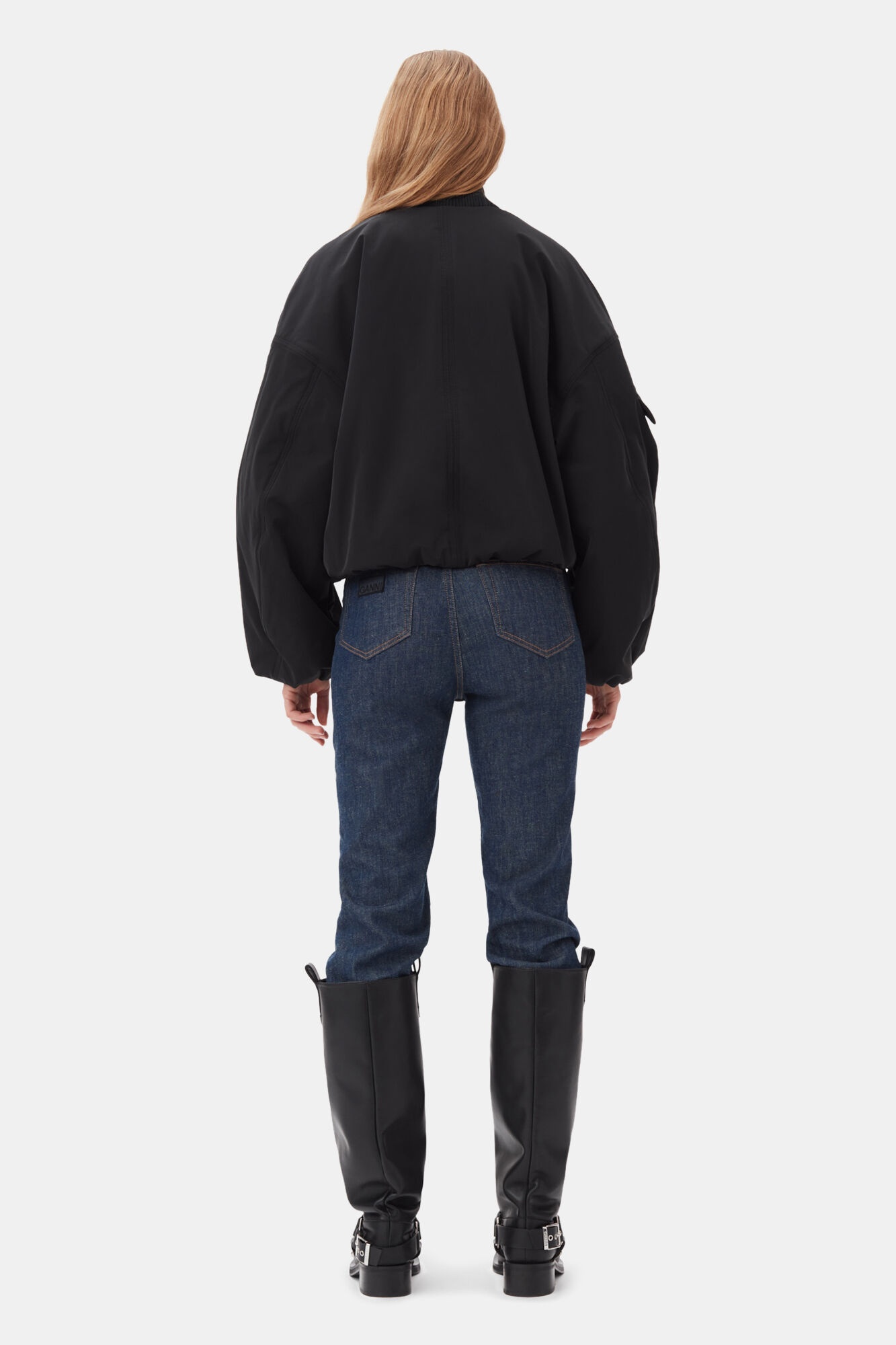 BLACK TWILL OVERSIZED SHORT BOMBER JACKET - 5