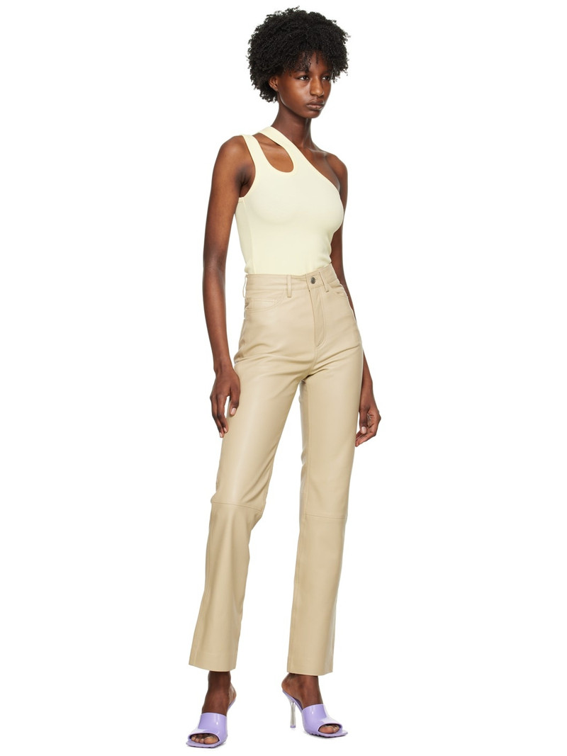 REMAIN Birger Christensen Beige Straight-Leg Leather Pants outlook