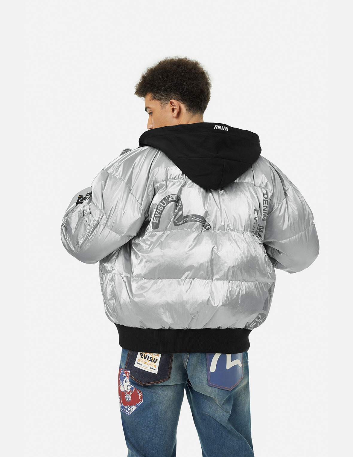 Logo and Kamon Print Bomber Down Jacket - 6