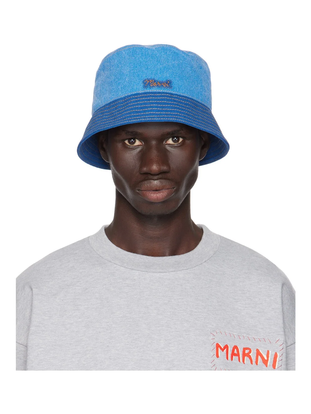 Blue Logo Patch Denim Bucket Hat - 1
