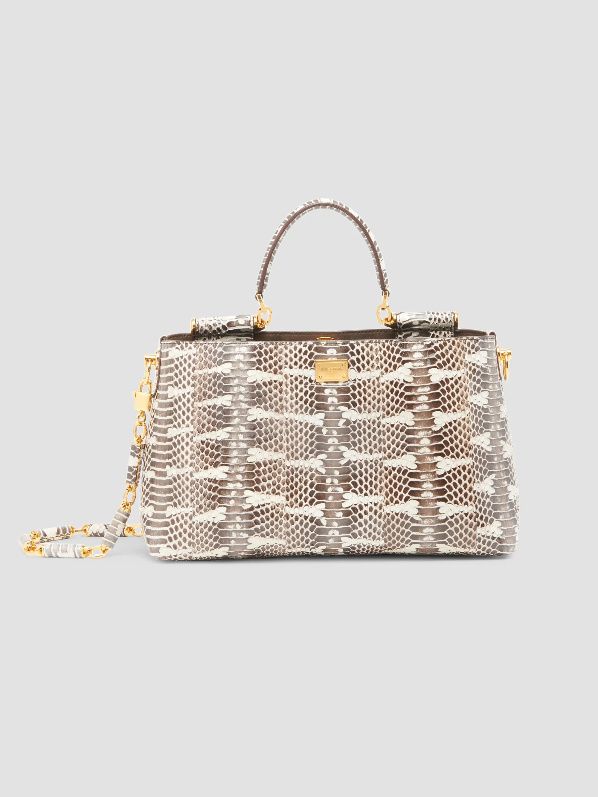 Women's Vittoria Snakeskin Embossed Leather Handbag - Bianco Perla - 1