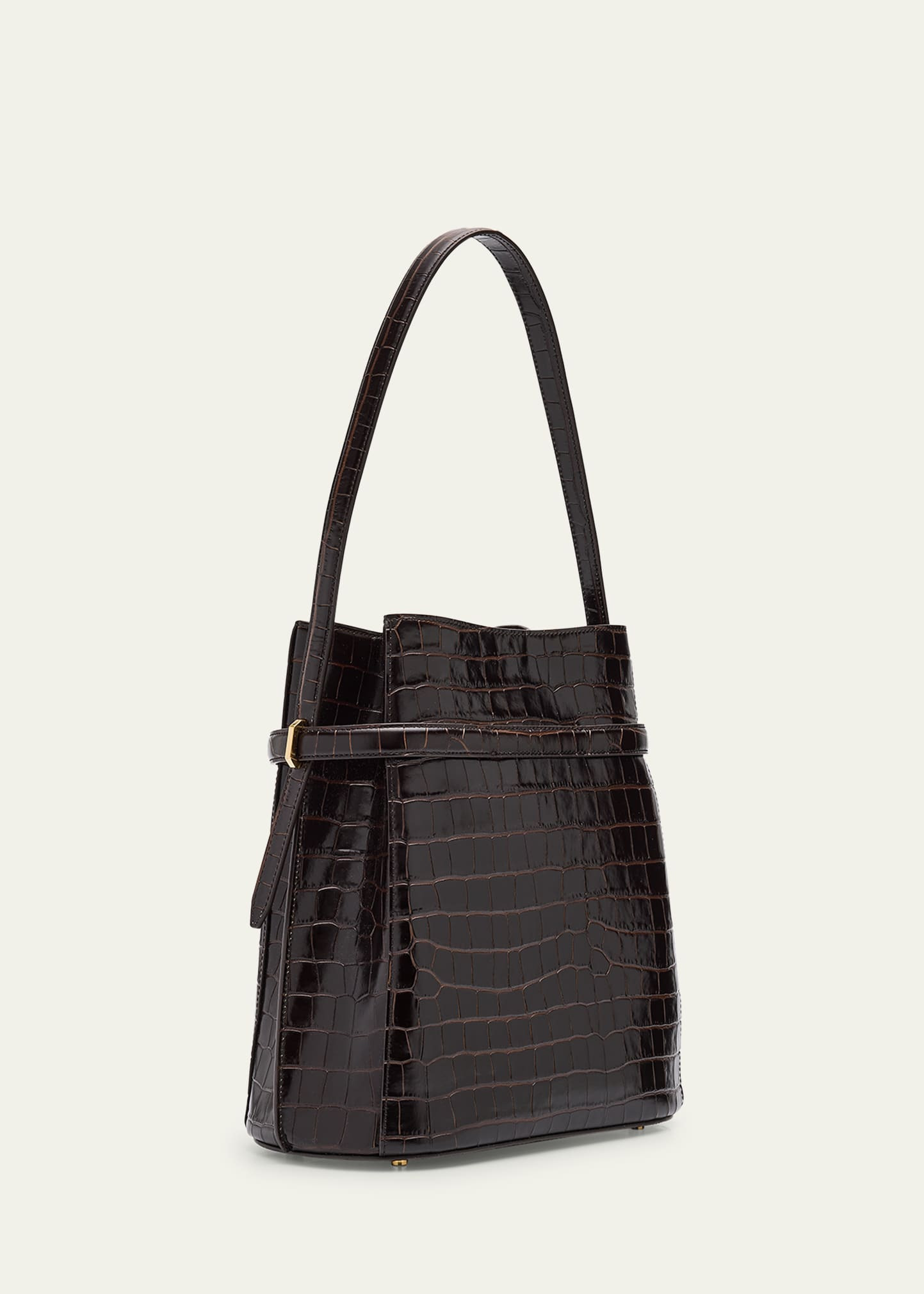 Belted Croc-Embossed Leather Bucket Bag - 3