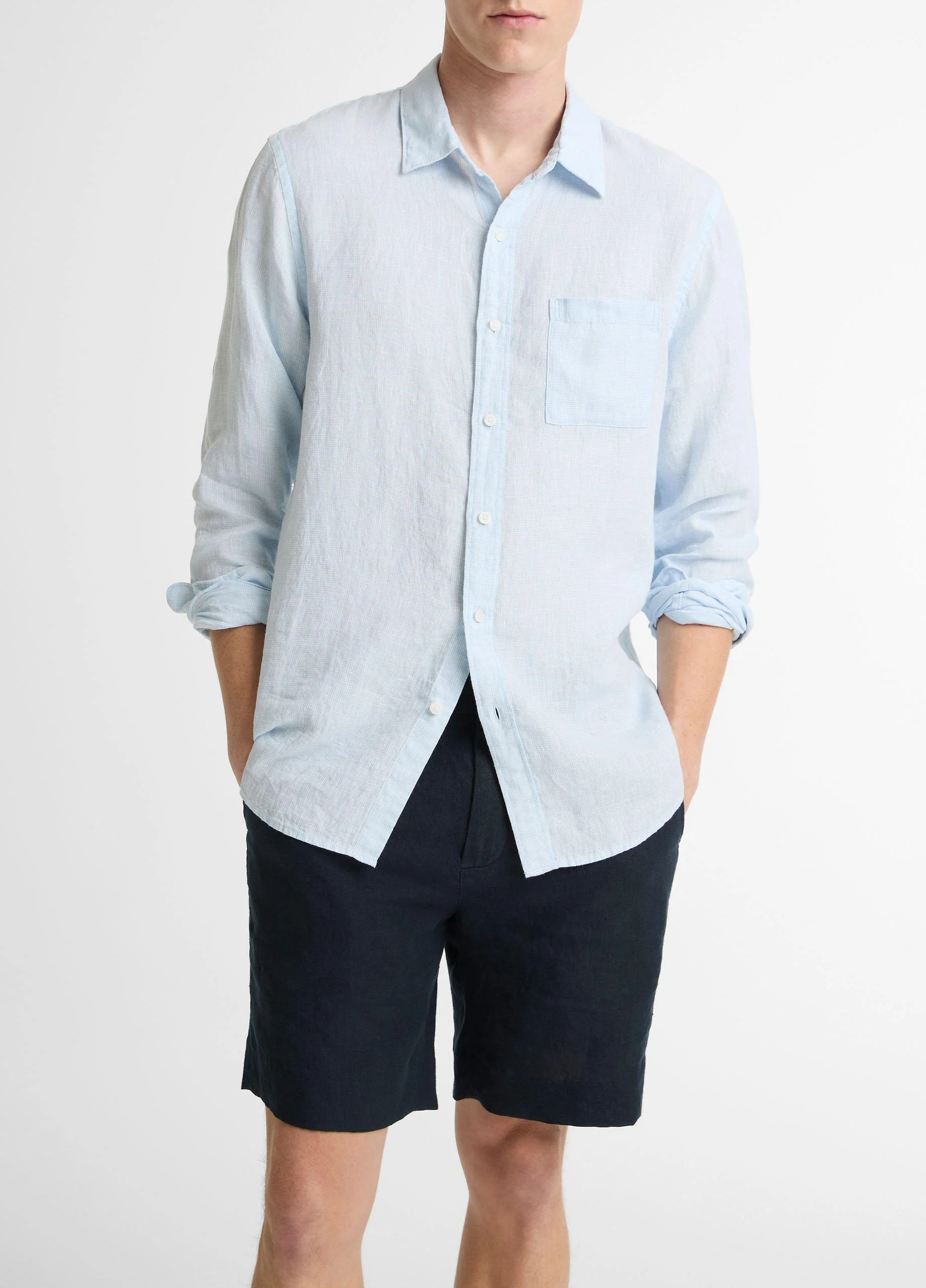 Houndstooth Linen Button-Front Shirt - 1