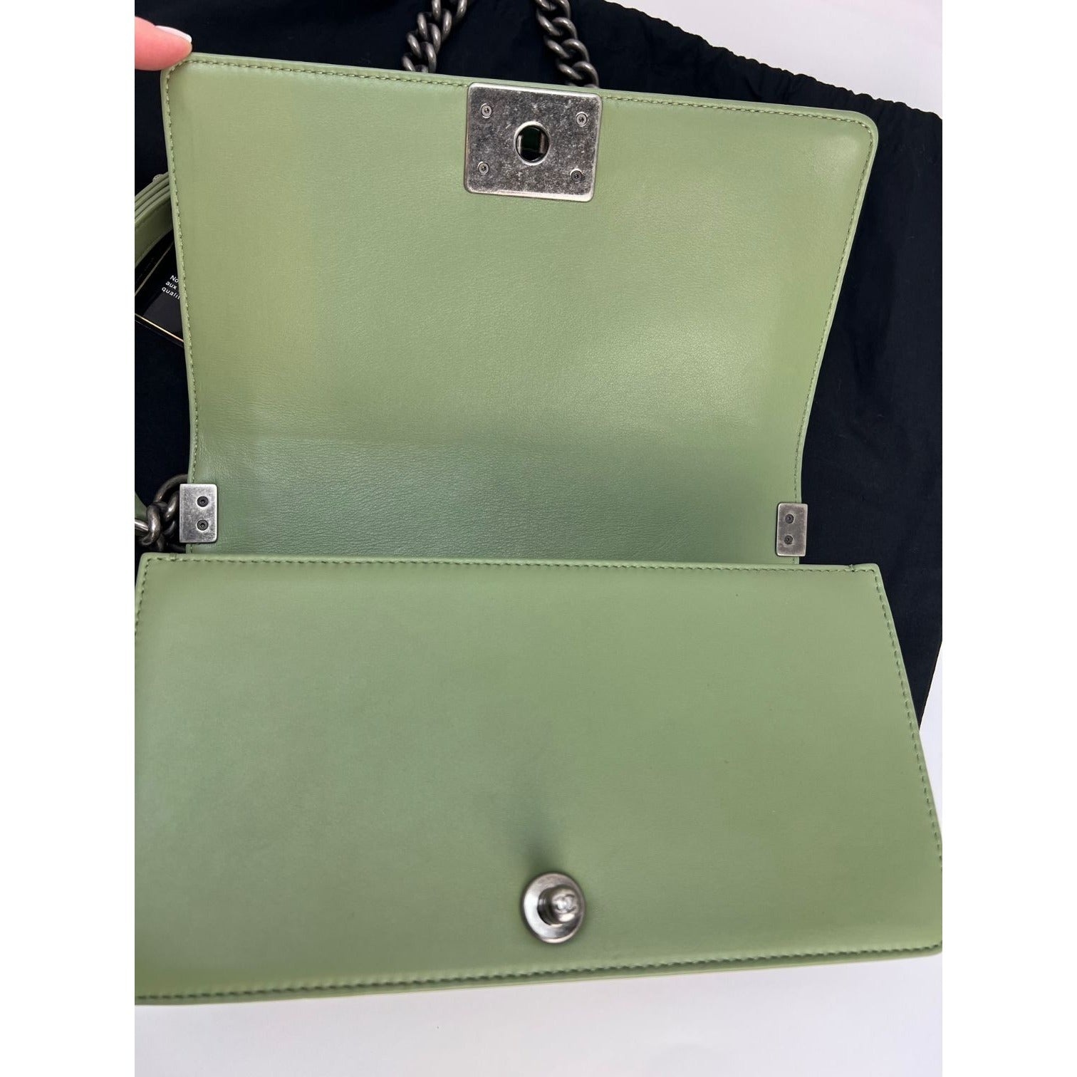 Chanel Calfskin Chevron Quilted Medium Boy Flap Light Green Bag - 12