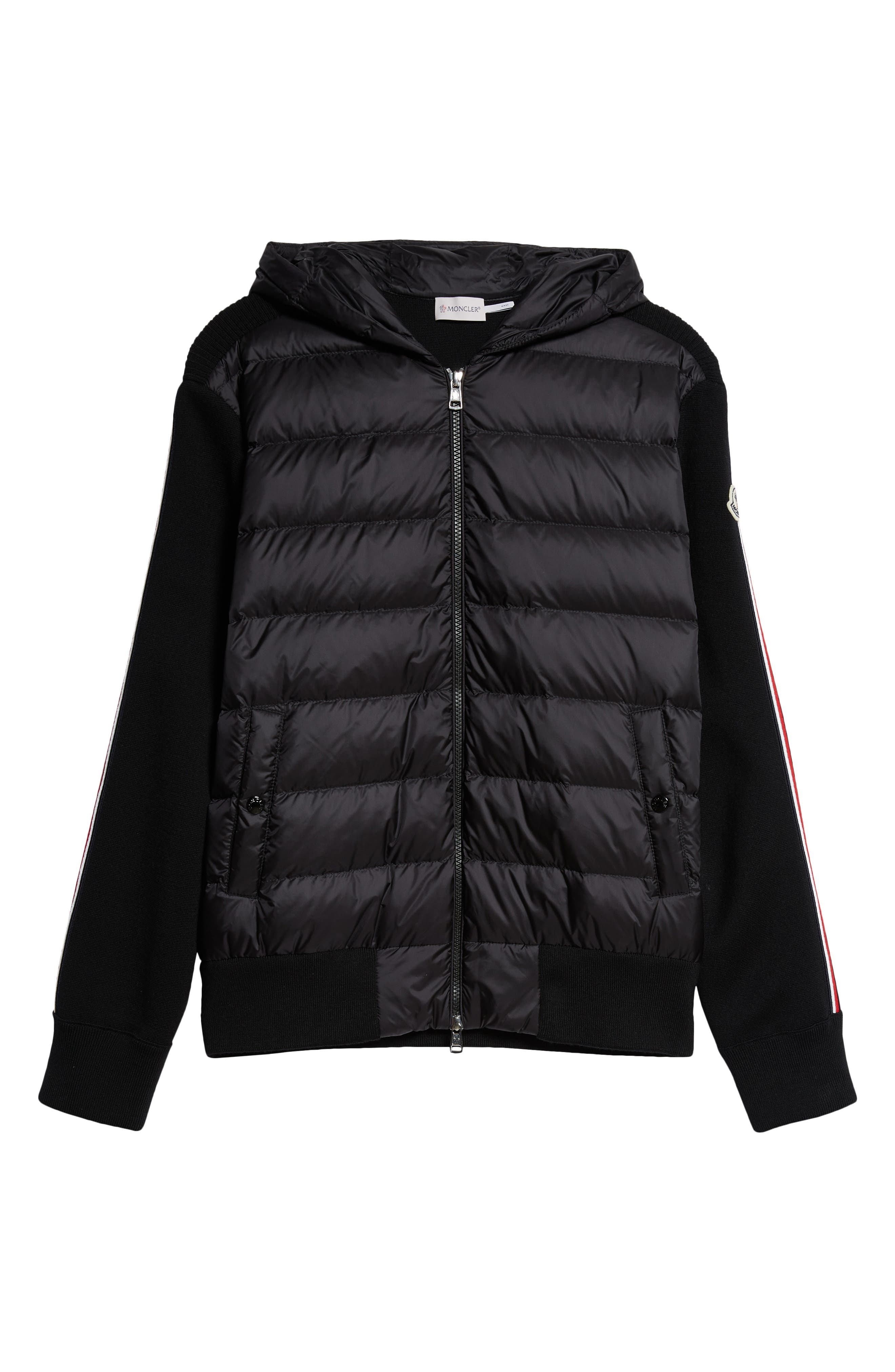 Moncler Hybrid Down & Wool Full Zip Hoodie in Black at Nordstrom - 5
