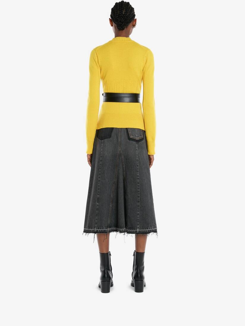 Cashmere Corset Stitch Jumper in Pop Yellow - 4