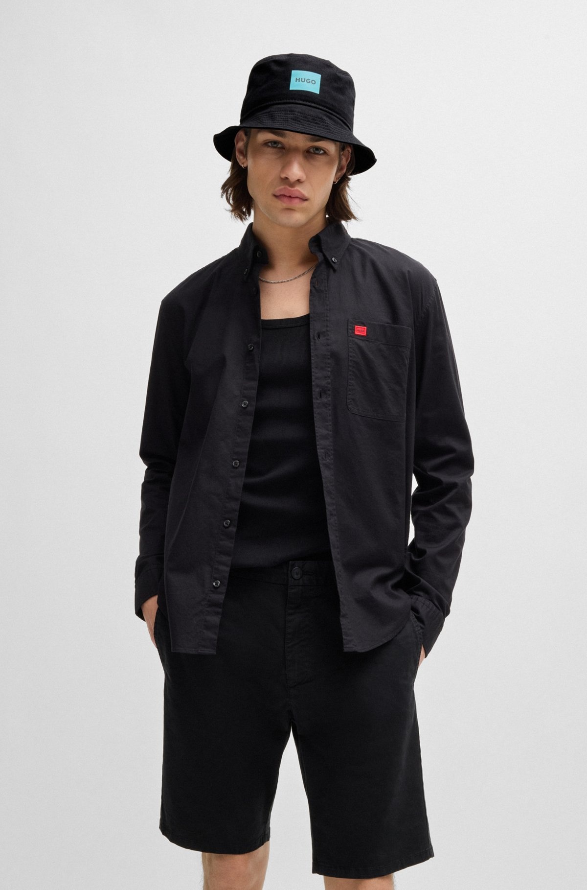 COTTON-TWILL BUCKET HAT WITH LOGO LABEL - 4