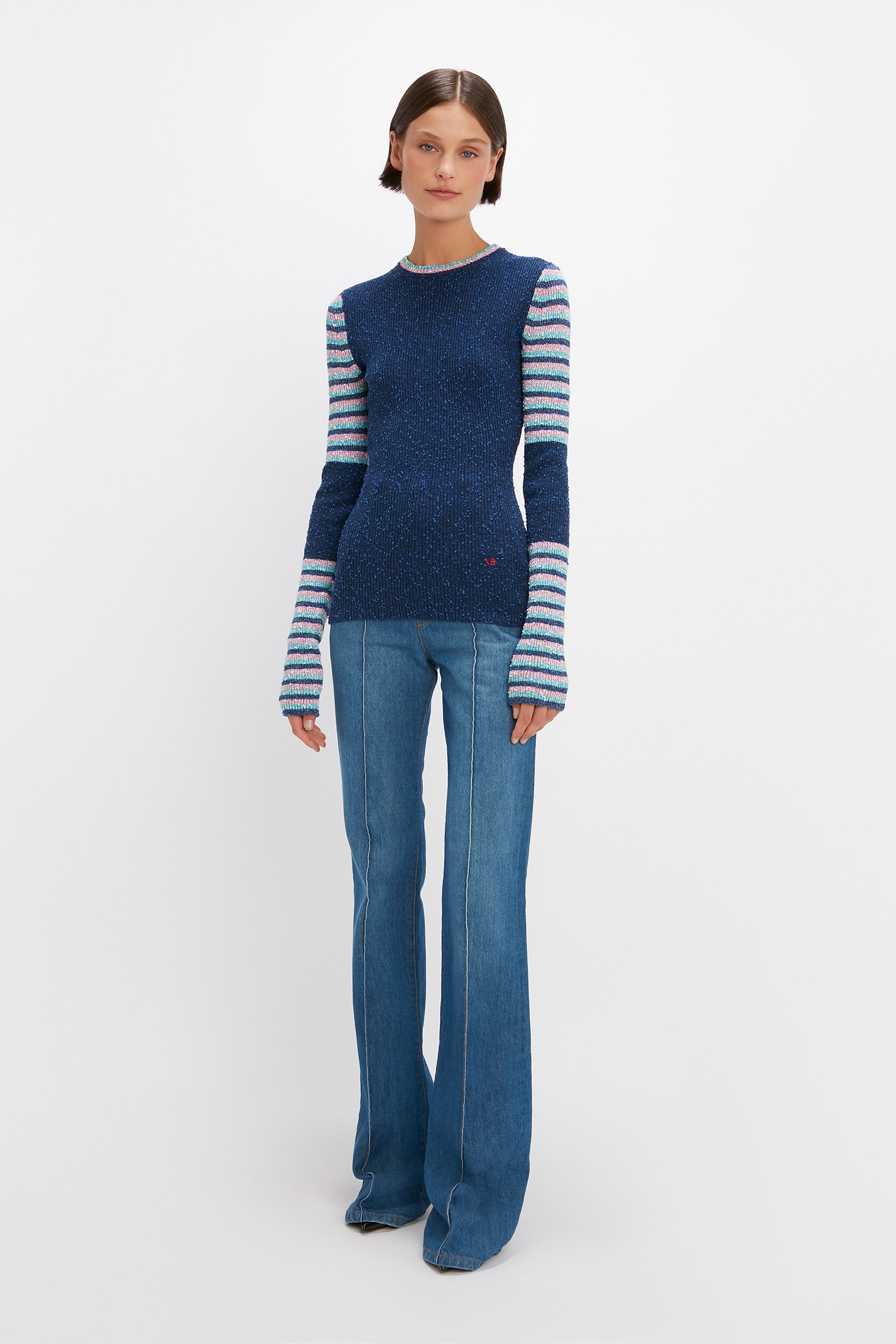 Crew Neck Jumper in Blue Stripe - 5