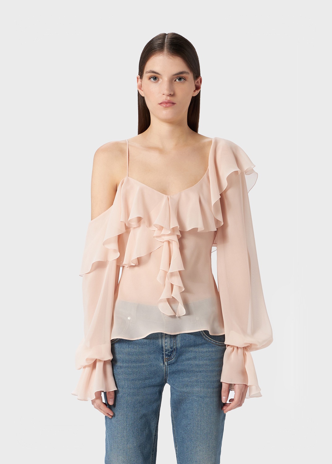 SILK GEORGETTE BLOUSE WITH RUFFLES - 3