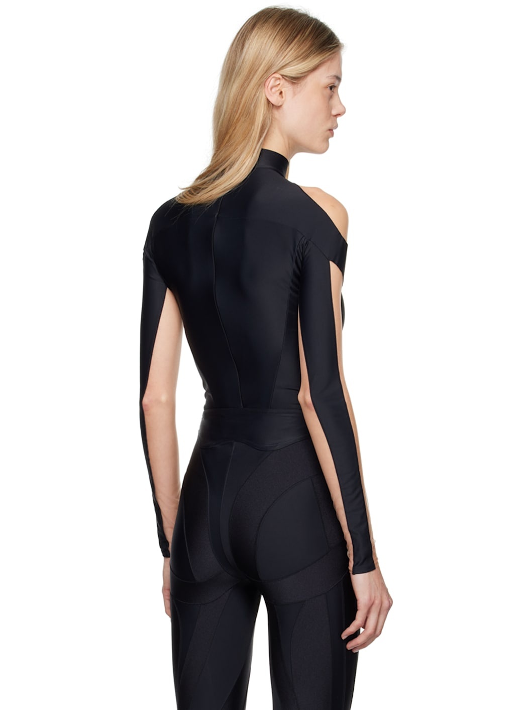 Black & Beige Illusion Neckline Bodysuit - 3