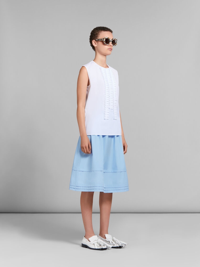 WHITE ORGANIC POPLIN SLEEVELESS TOP WITH PLEATED DETAILING - 5