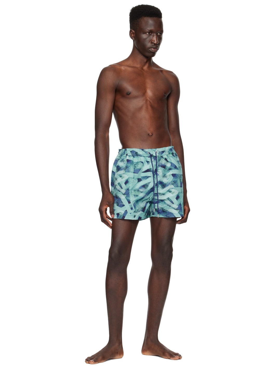 Blue Short Brush Stroke Swim Shorts - 4