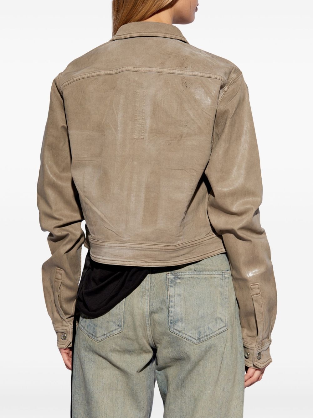cut-out foiled denim jacket - 4