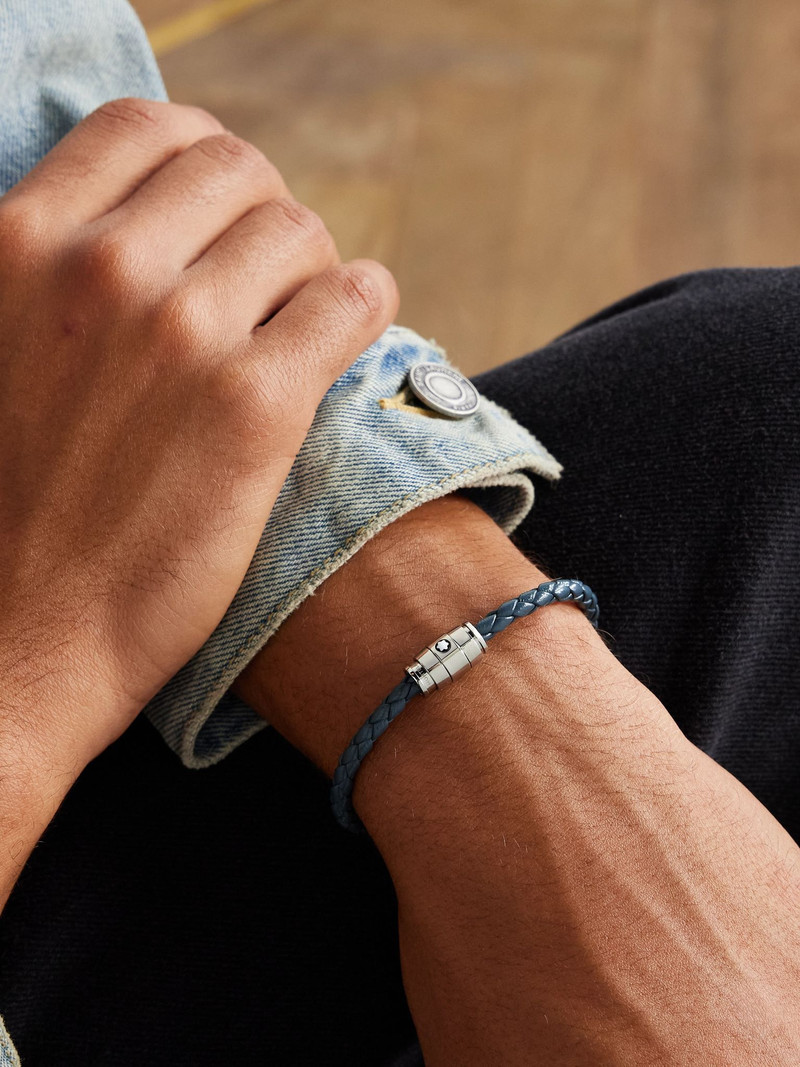 Montblanc Meisterstück 3-Ring Stainless Steel and Woven Leather Bracelet Navy outlook
